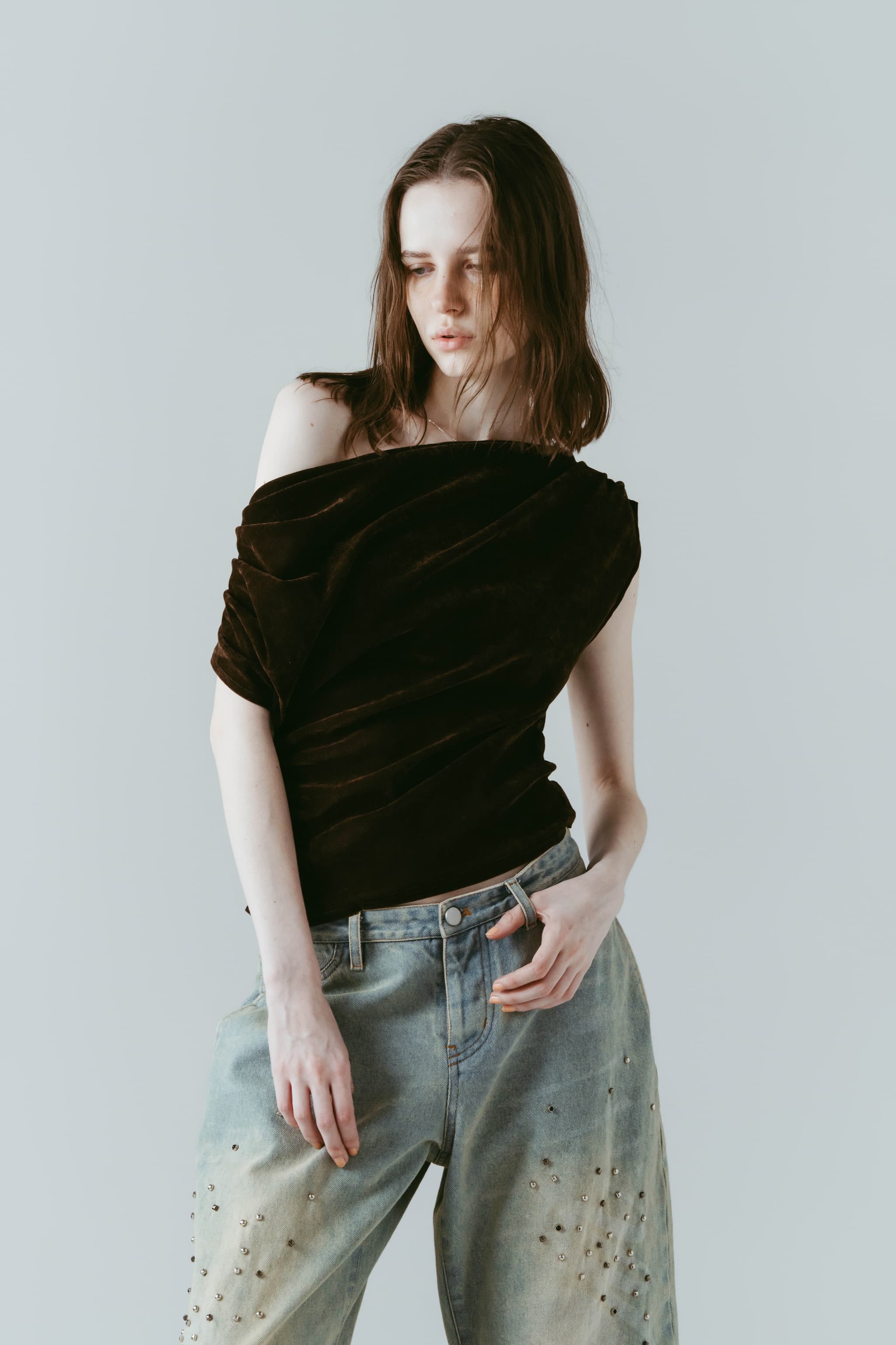 sheer velour top/brown | KNUTH MARF