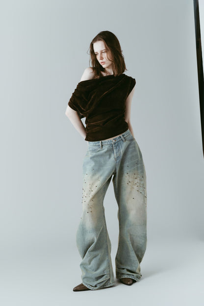 studded draped denim pants(unisex)/blue(Shipping 8/10~)