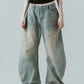 studded draped denim pants(unisex)/blue(studded)