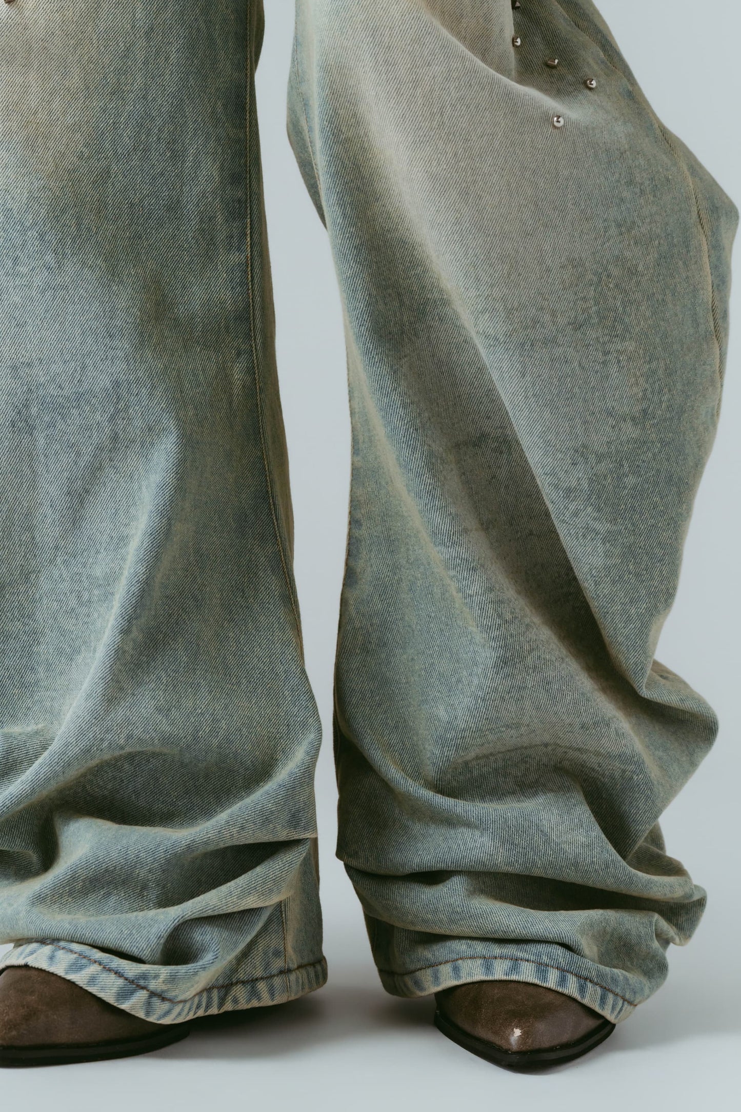 studded draped denim pants(unisex)/blue(studded)