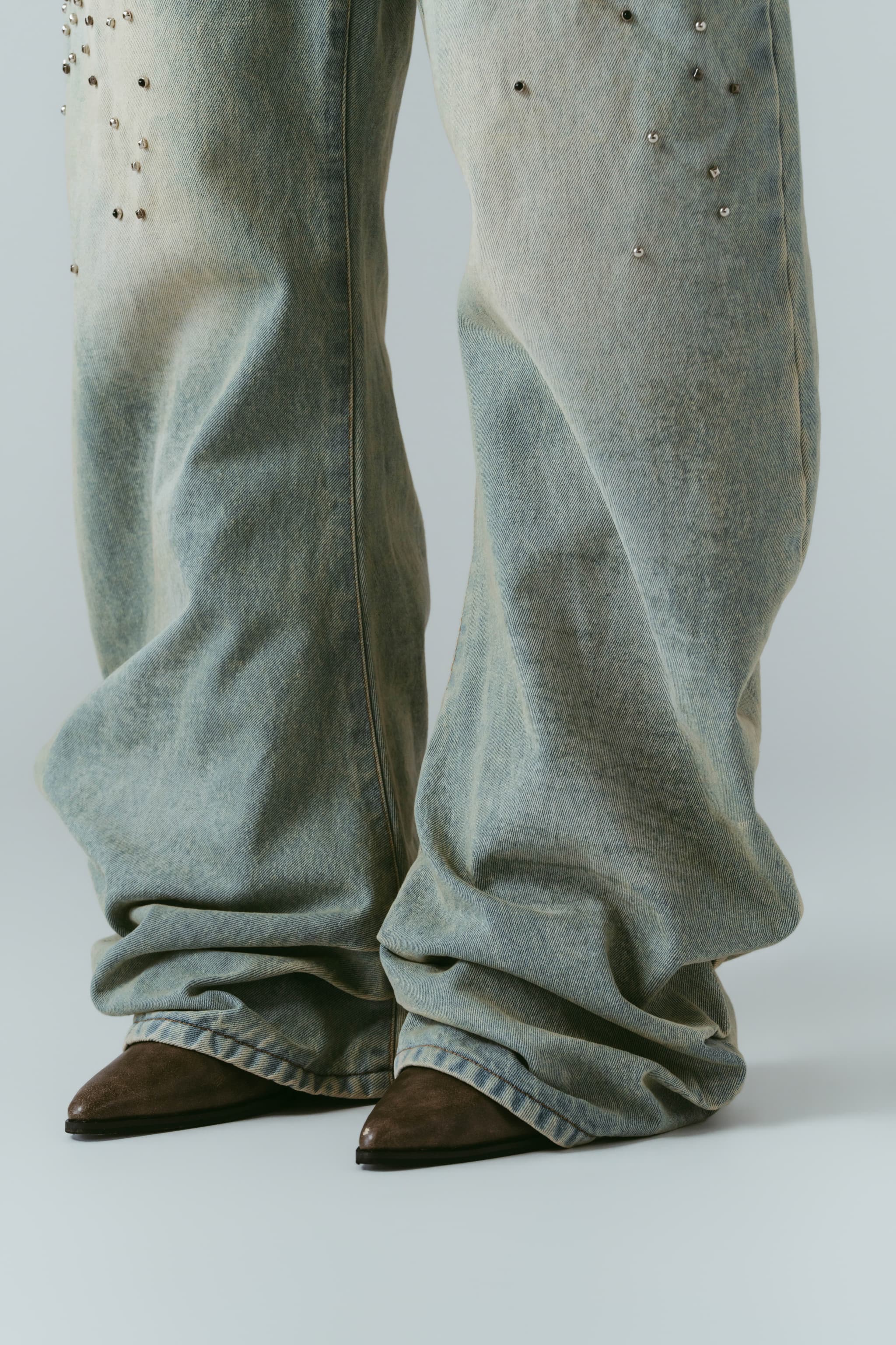 studded draped denim pants(unisex)/blue(studded) | KNUTH MARF