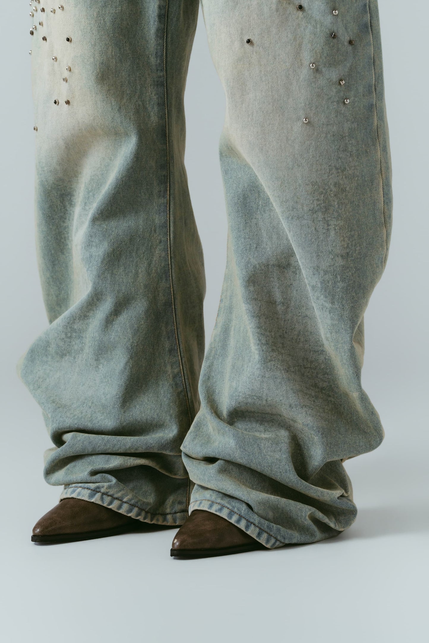 studded draped denim pants(unisex)/blue(studded)