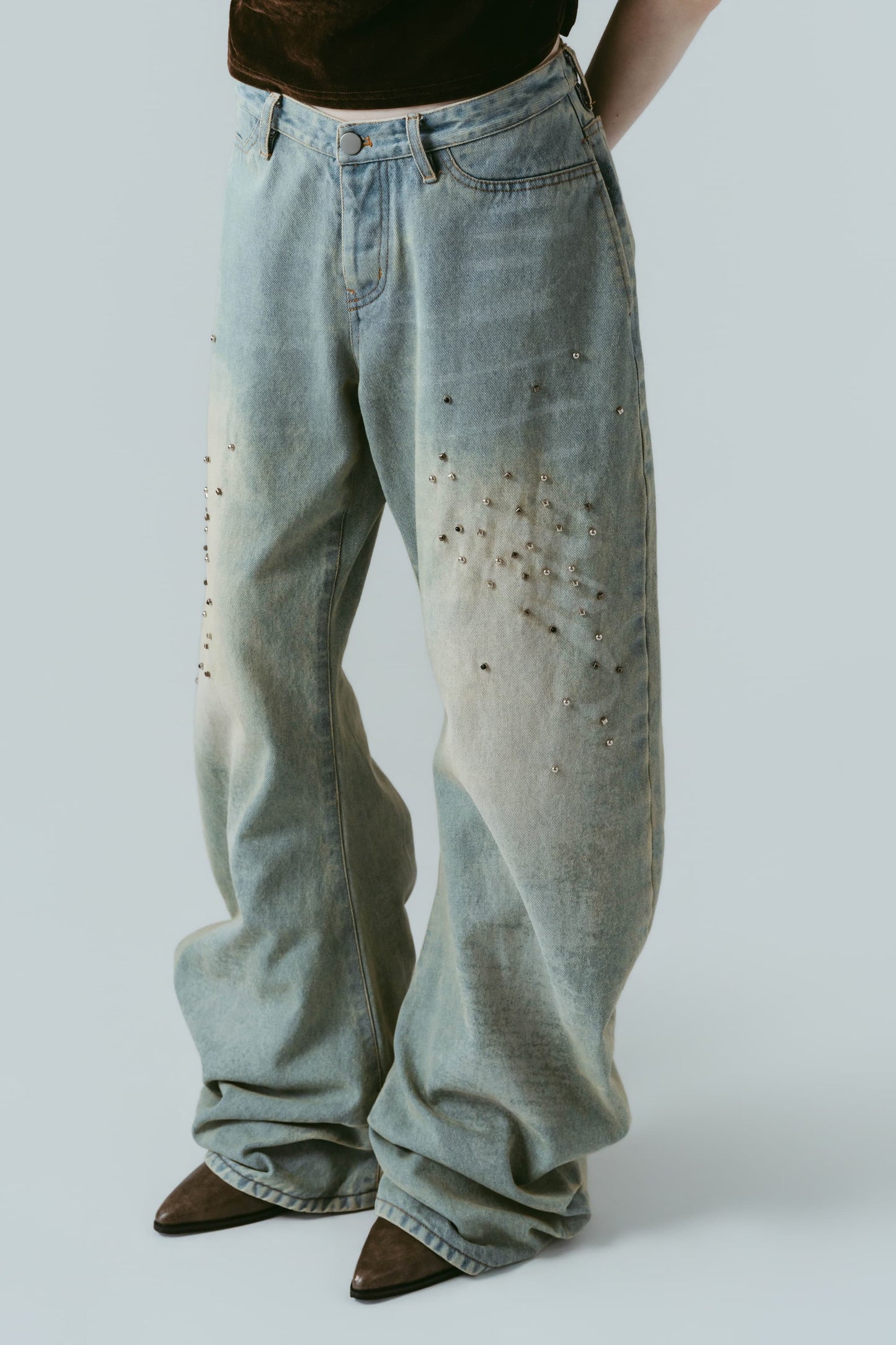 studded draped denim pants(unisex)/blue(studded)
