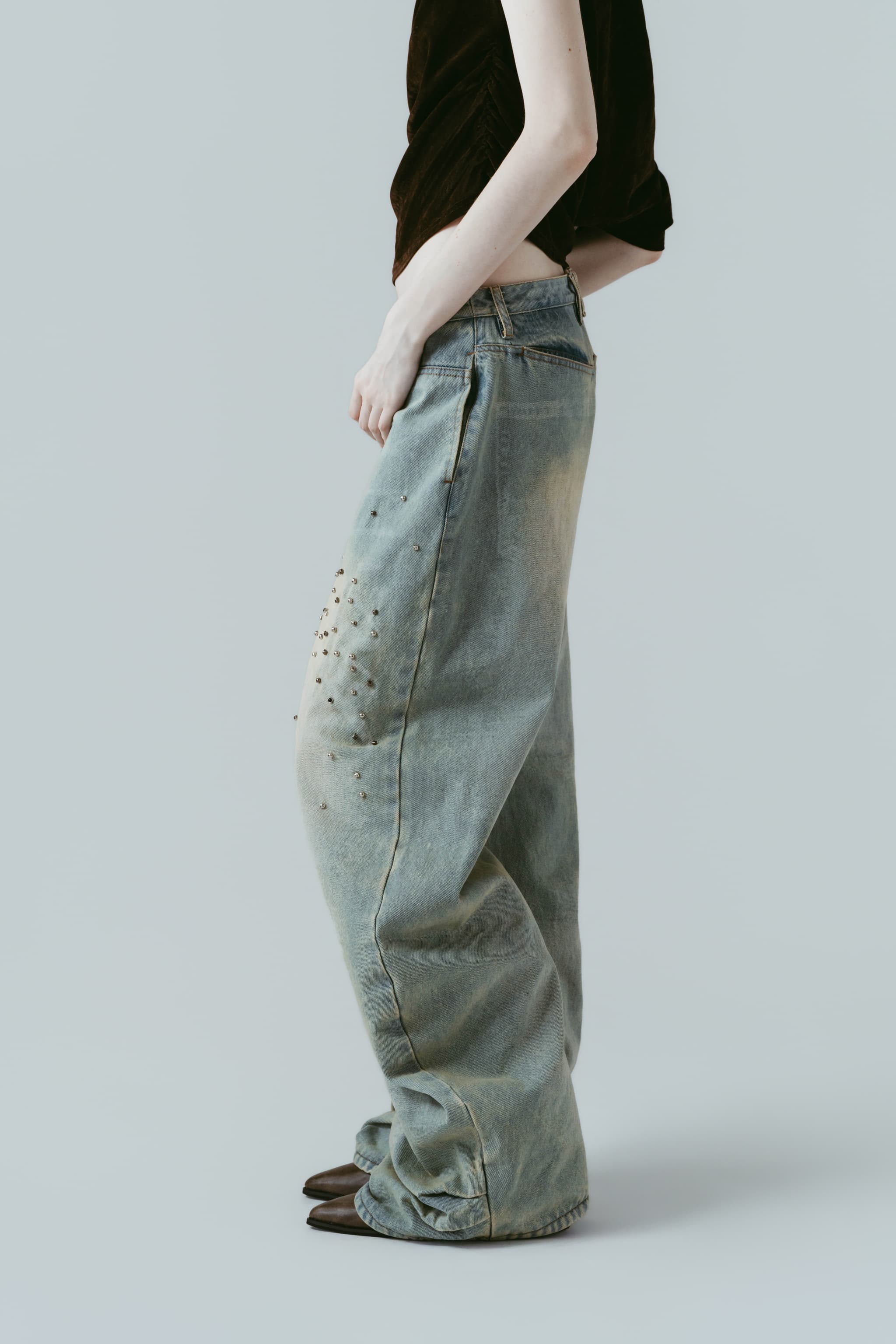 studded draped denim pants(unisex)/blue(studded) | KNUTH MARF