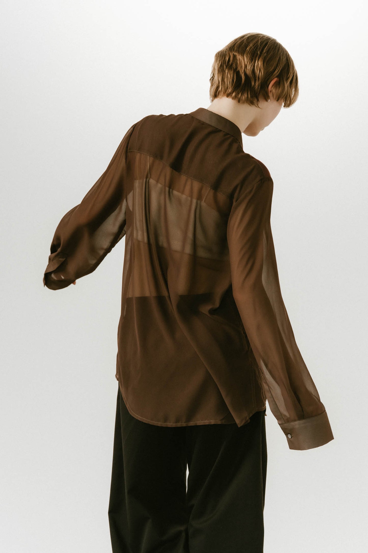 flower print sheer shirt(unisex)/brown