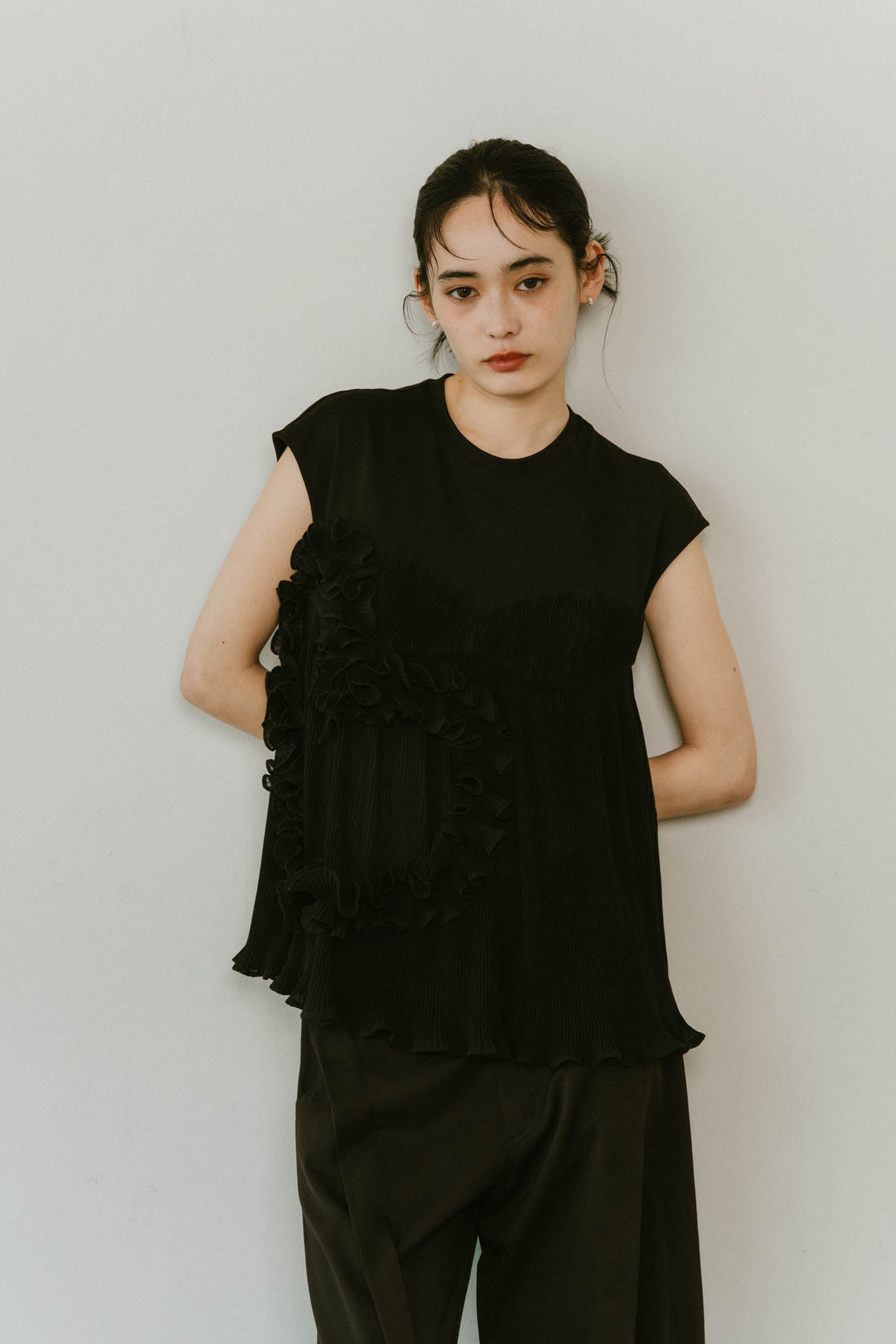 heart motif tulle tops/2color