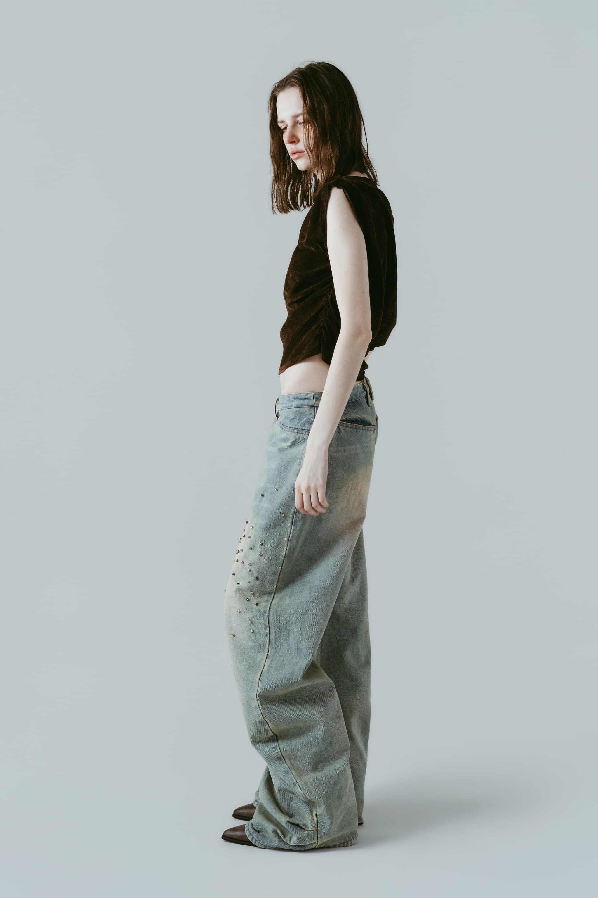 studded draped denim pants(unisex)/blue | KNUTH MARF