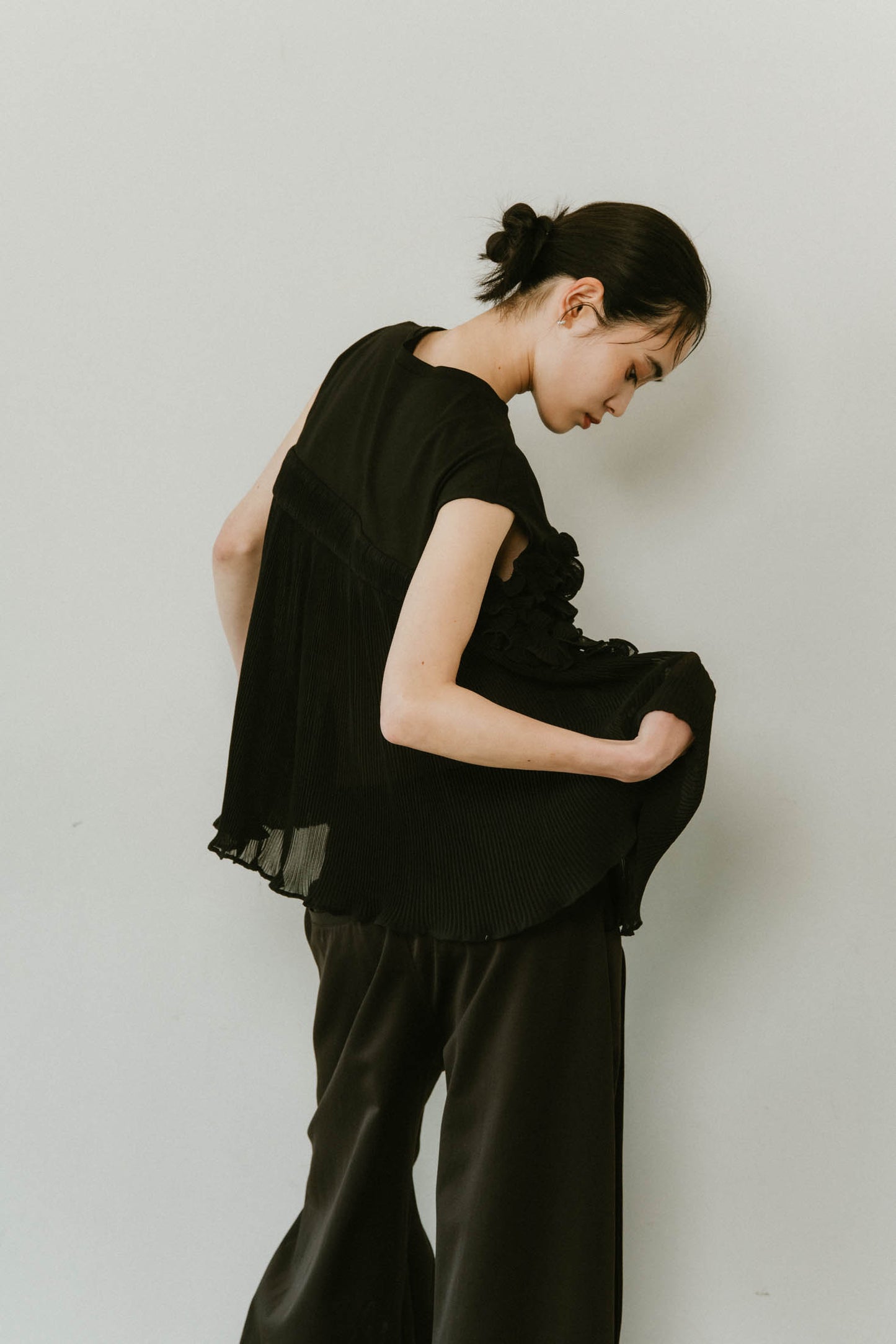 heart motif tulle tops/2color