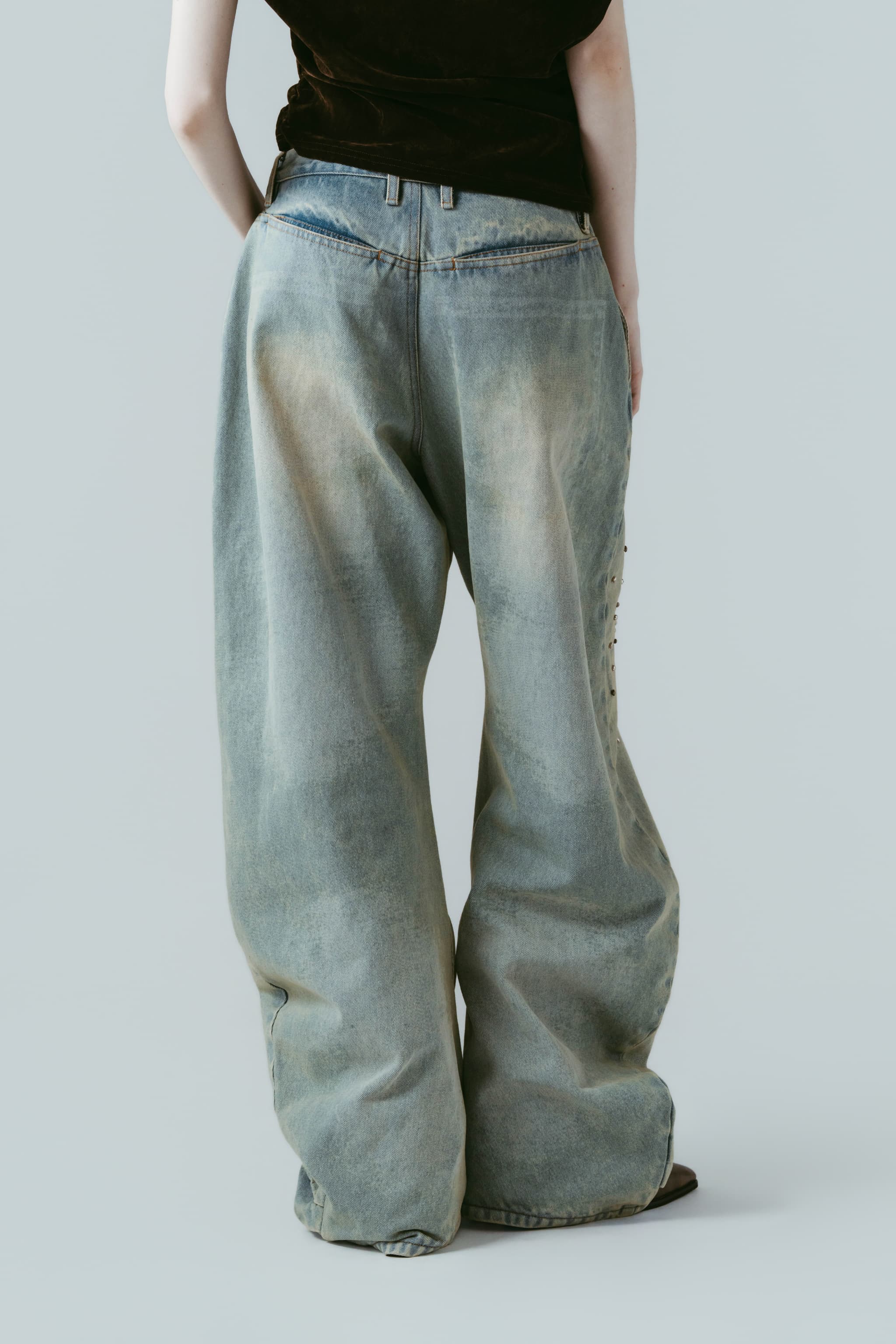 studded draped denim pants(unisex)/blue(Shipping 8/10~) | KNUTH MARF