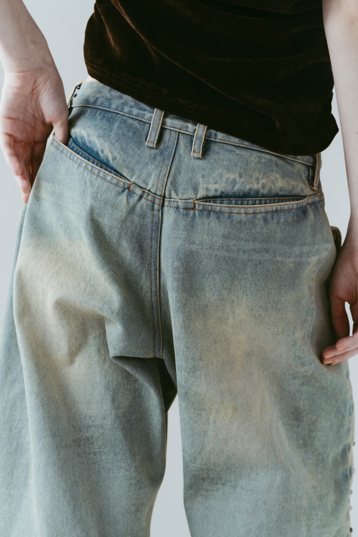 studded draped denim pants(unisex)/blue(studded)