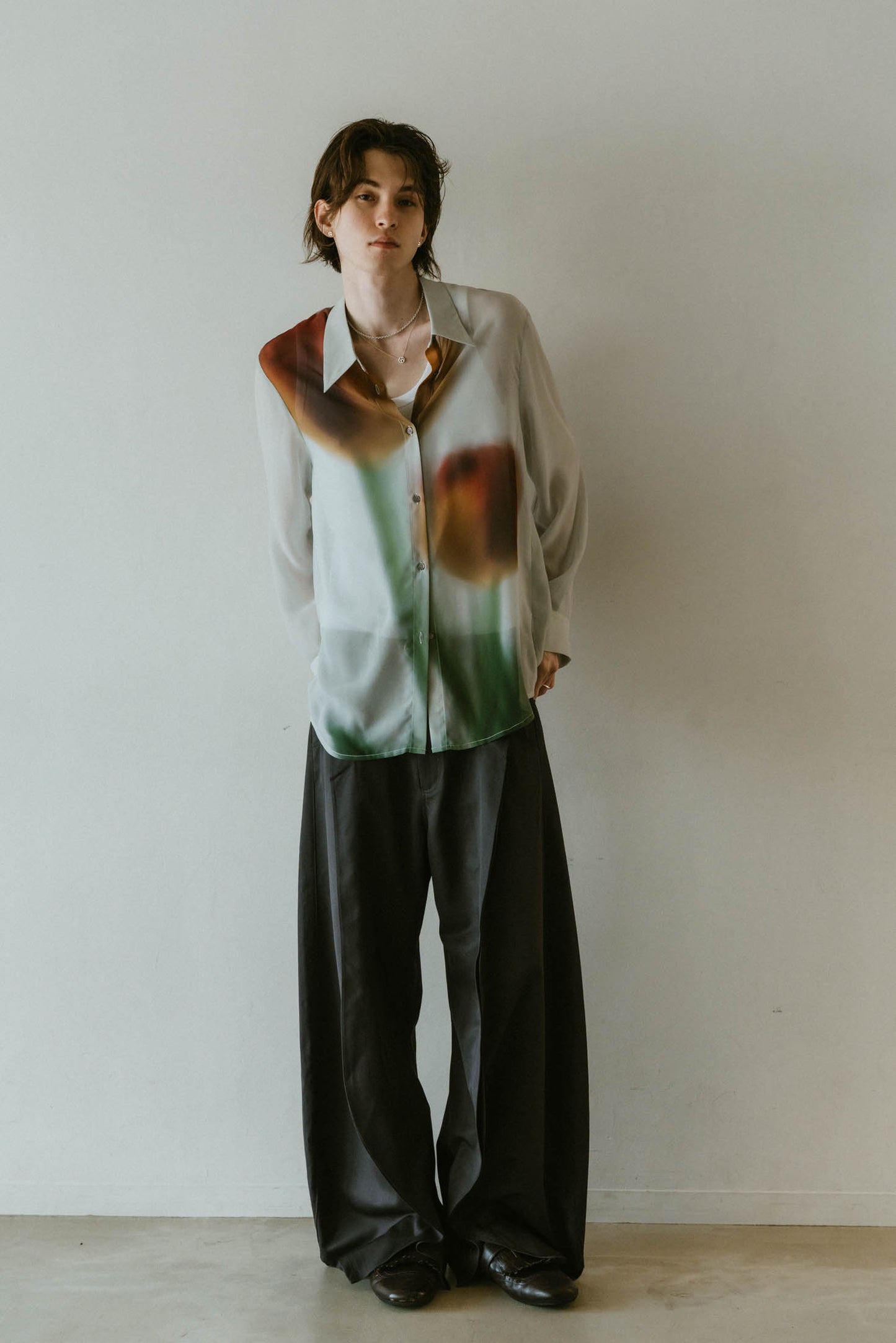 flower print sheer shirt(unisex)/blue/M