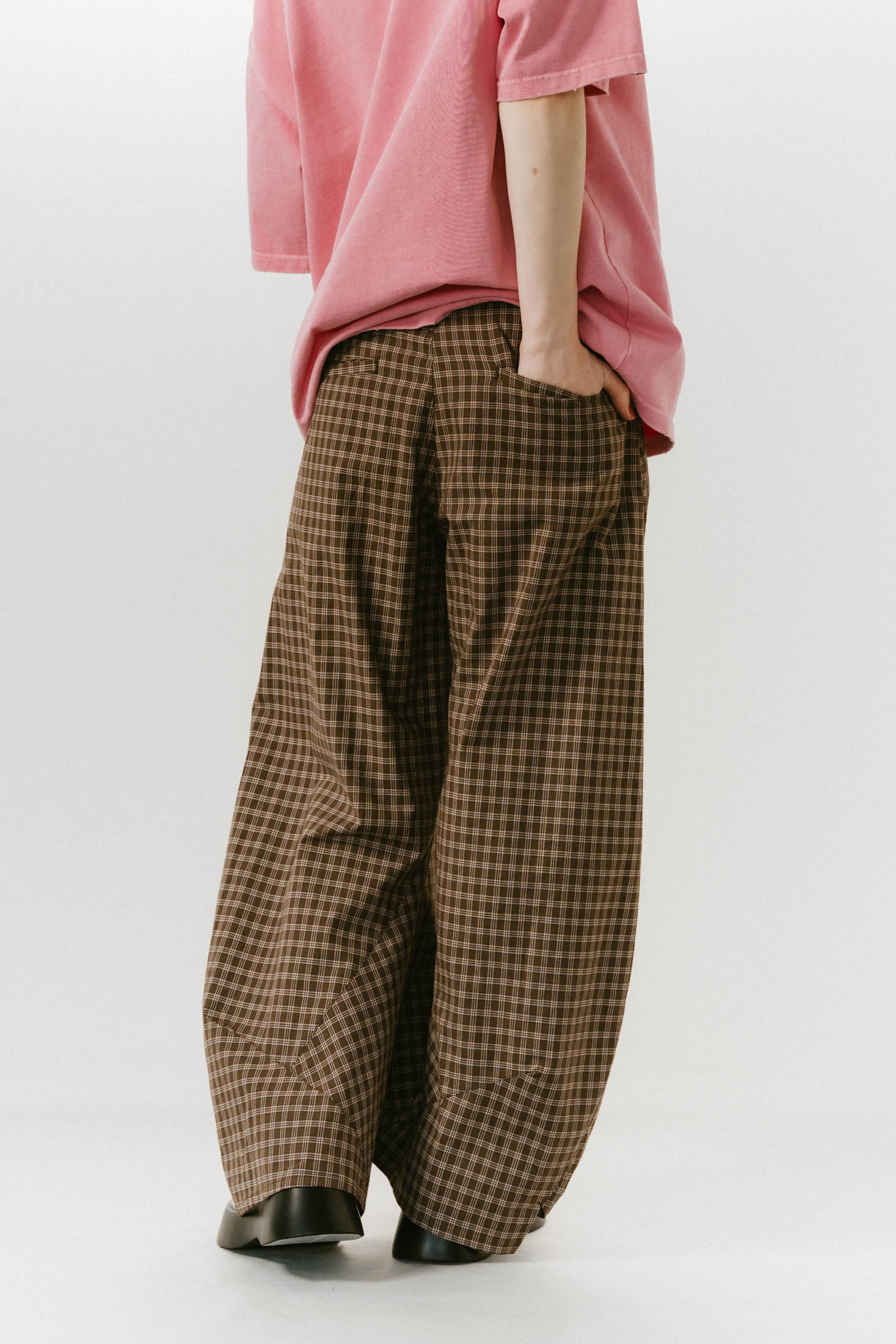 slit deformed pants(unisex)/checkbrown