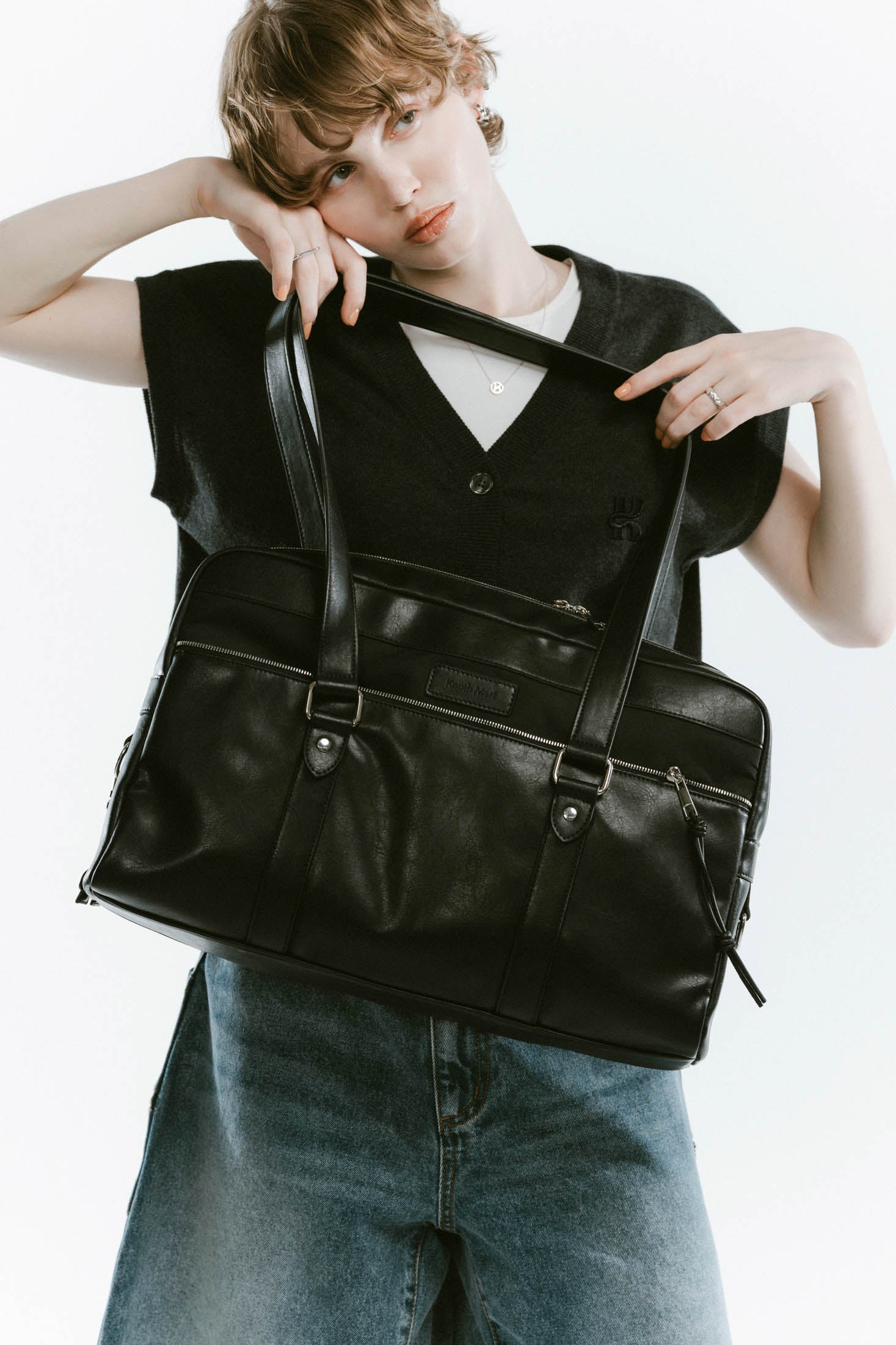 school style leather bag/2color