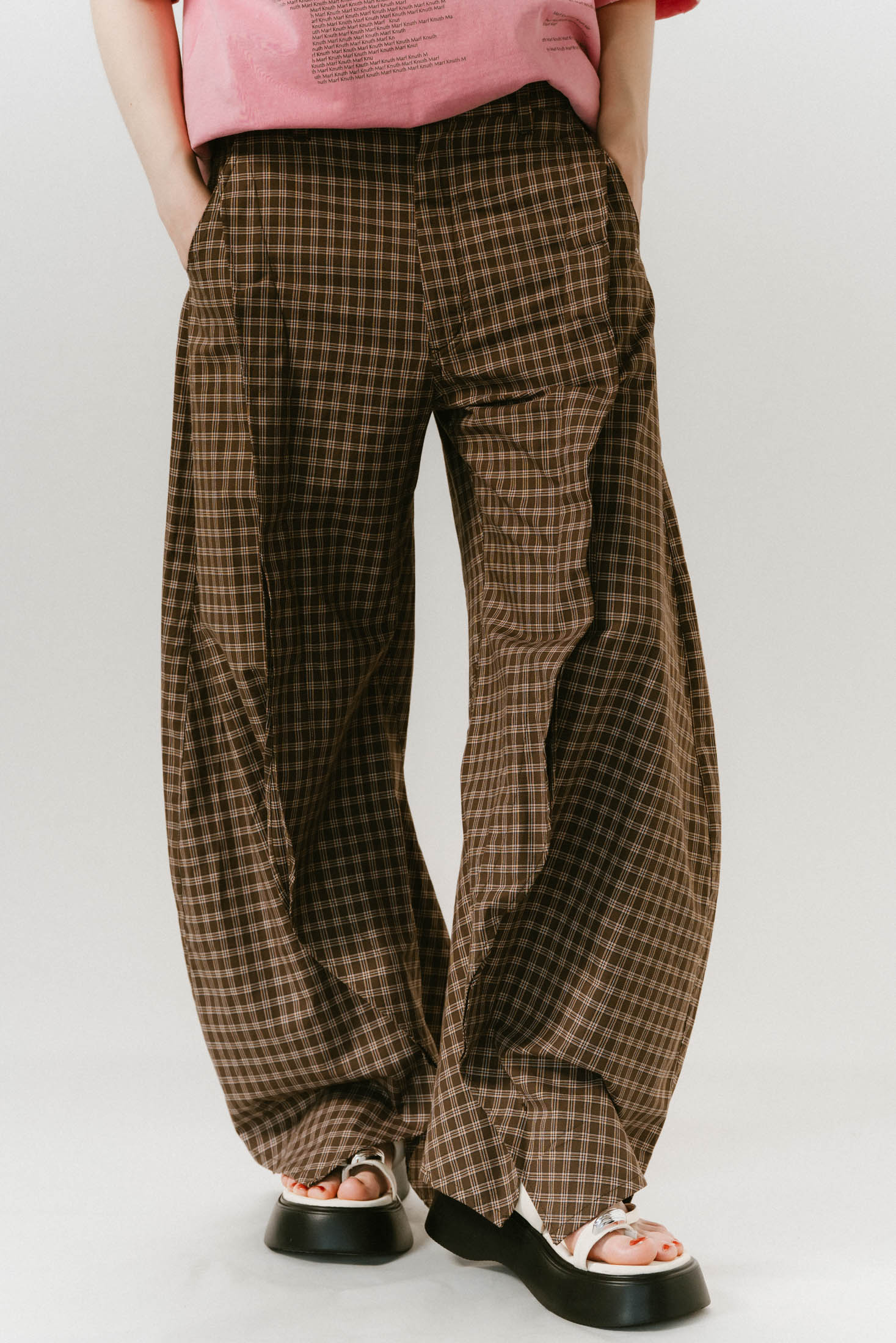 slit deformed pants(unisex)/checkbrown