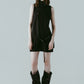 stand neck mini dress/stripeblack