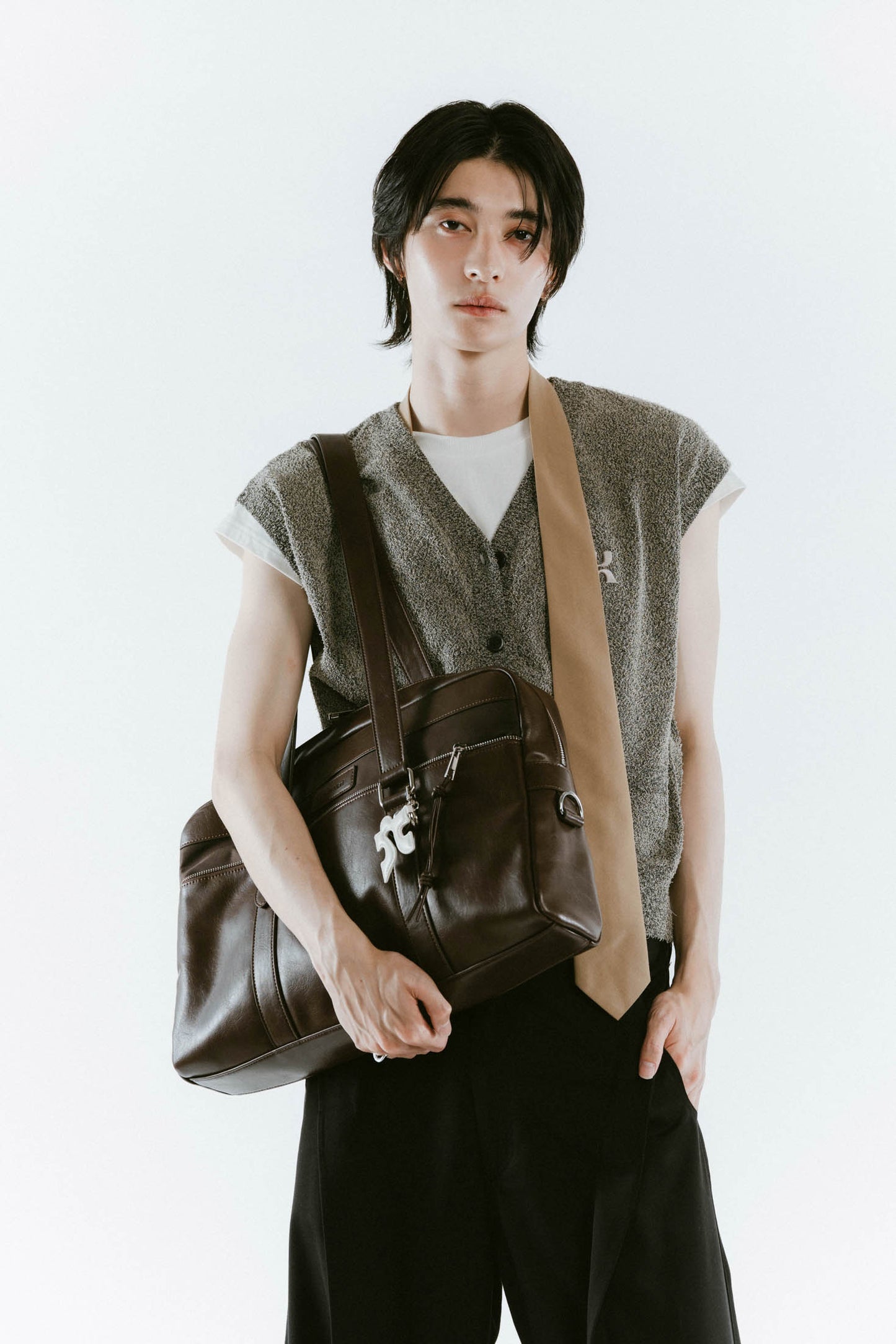 school style leather bag/2color