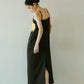 flower print satin dress/black