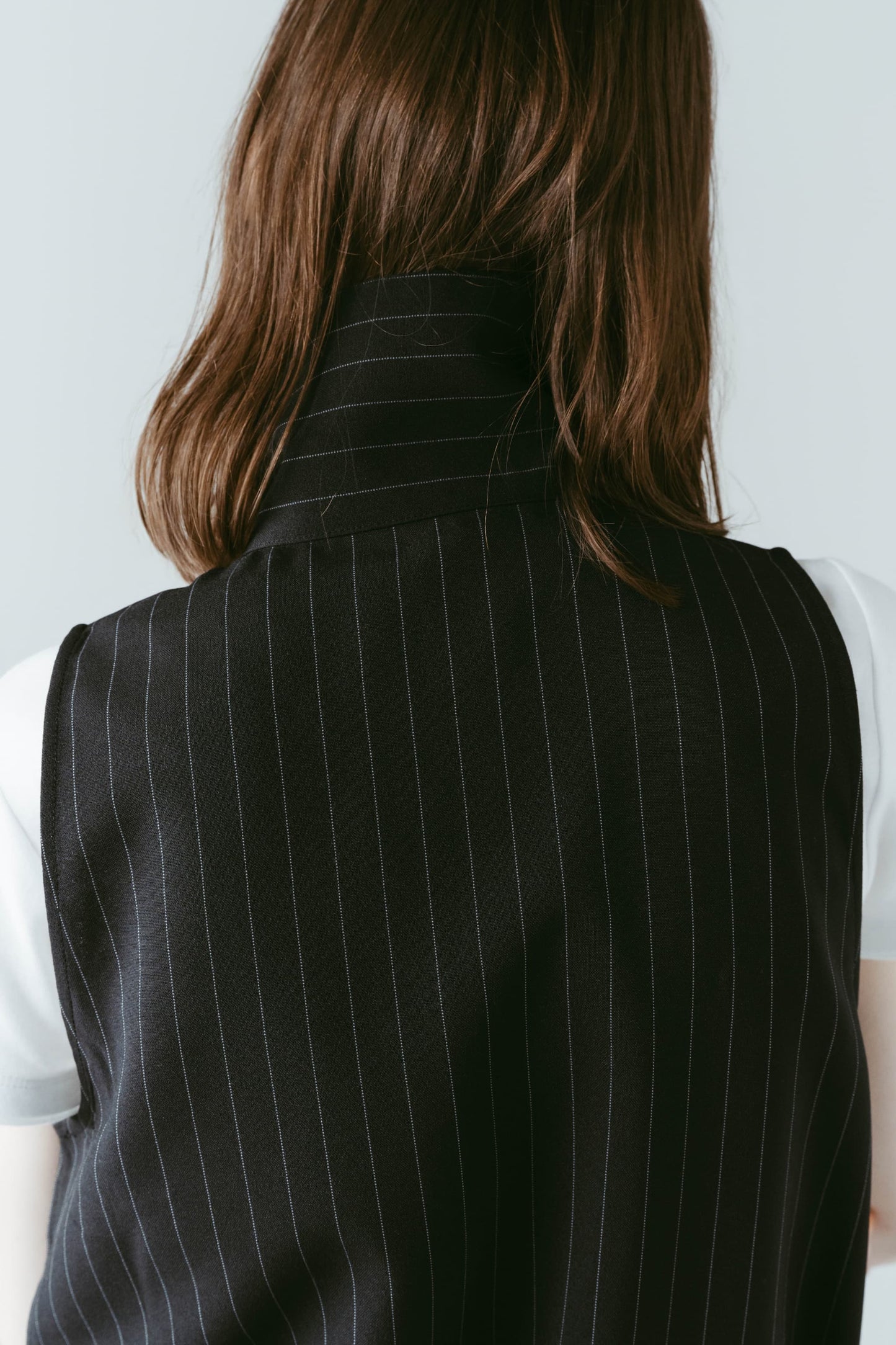 stand neck mini dress/stripeblack