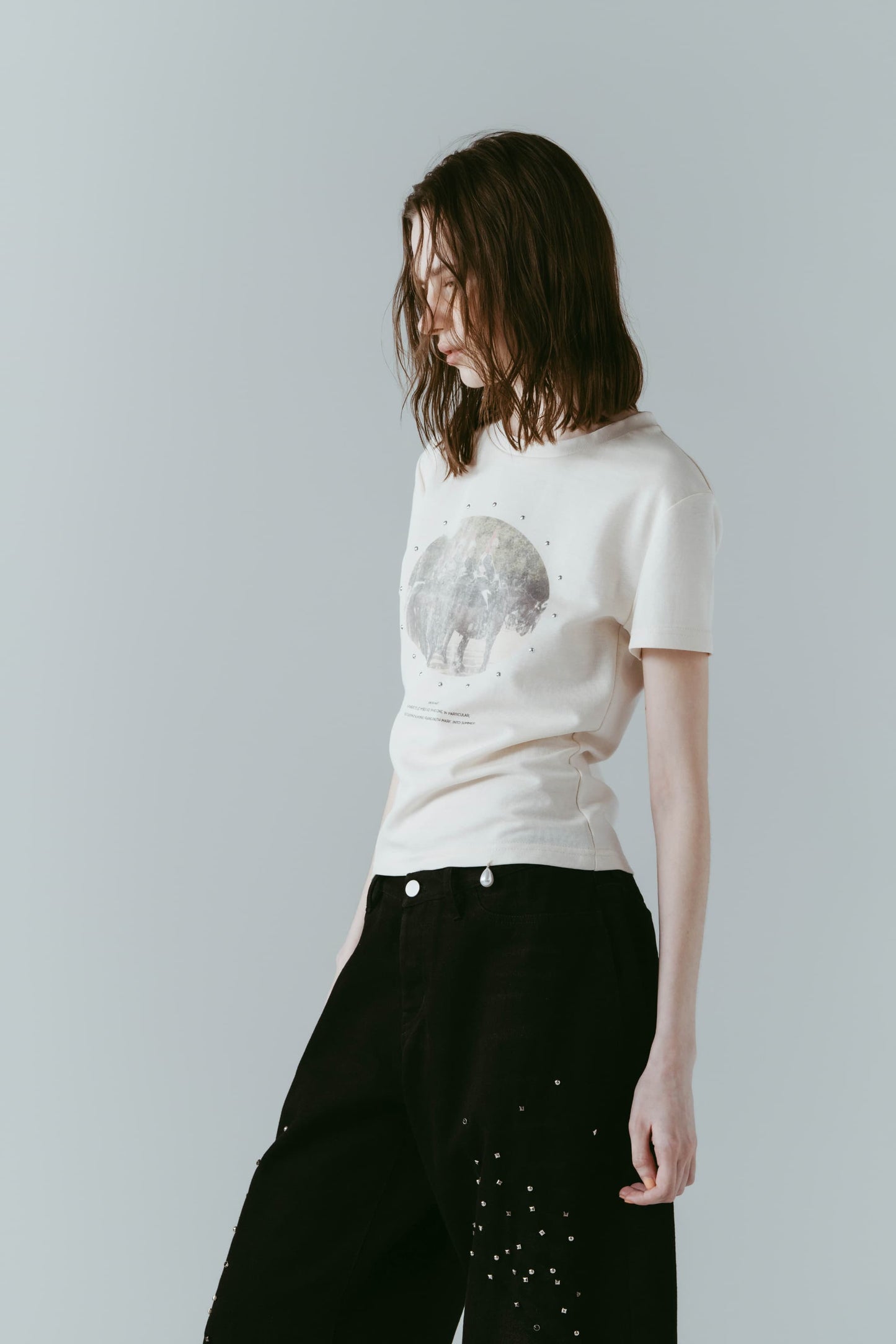 studded compact tee/ivory