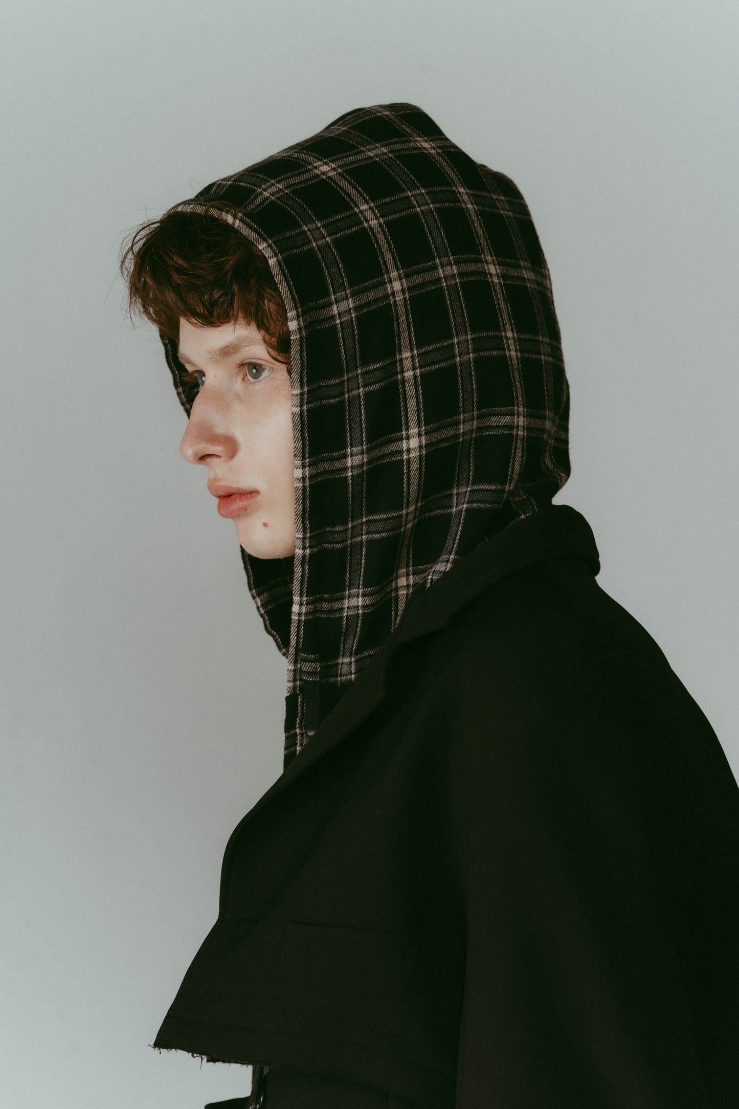 hooded over shirts(unisex)/checkblack