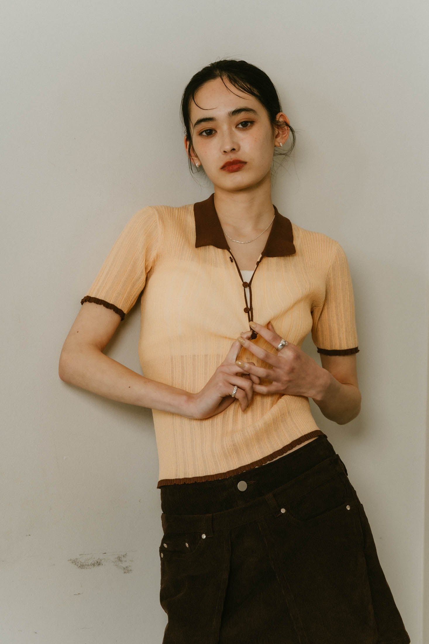 sheer polo knit /3color