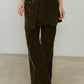 2piece zip flare pants/brown