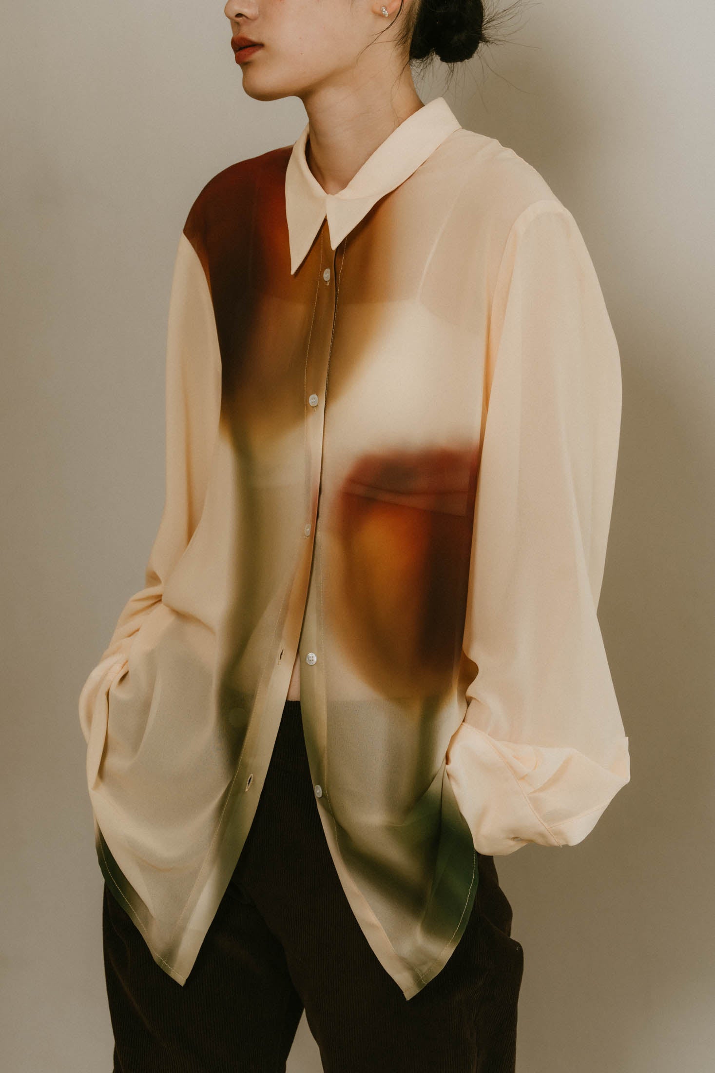 flower print sheer shirt(unisex)/yellow/M