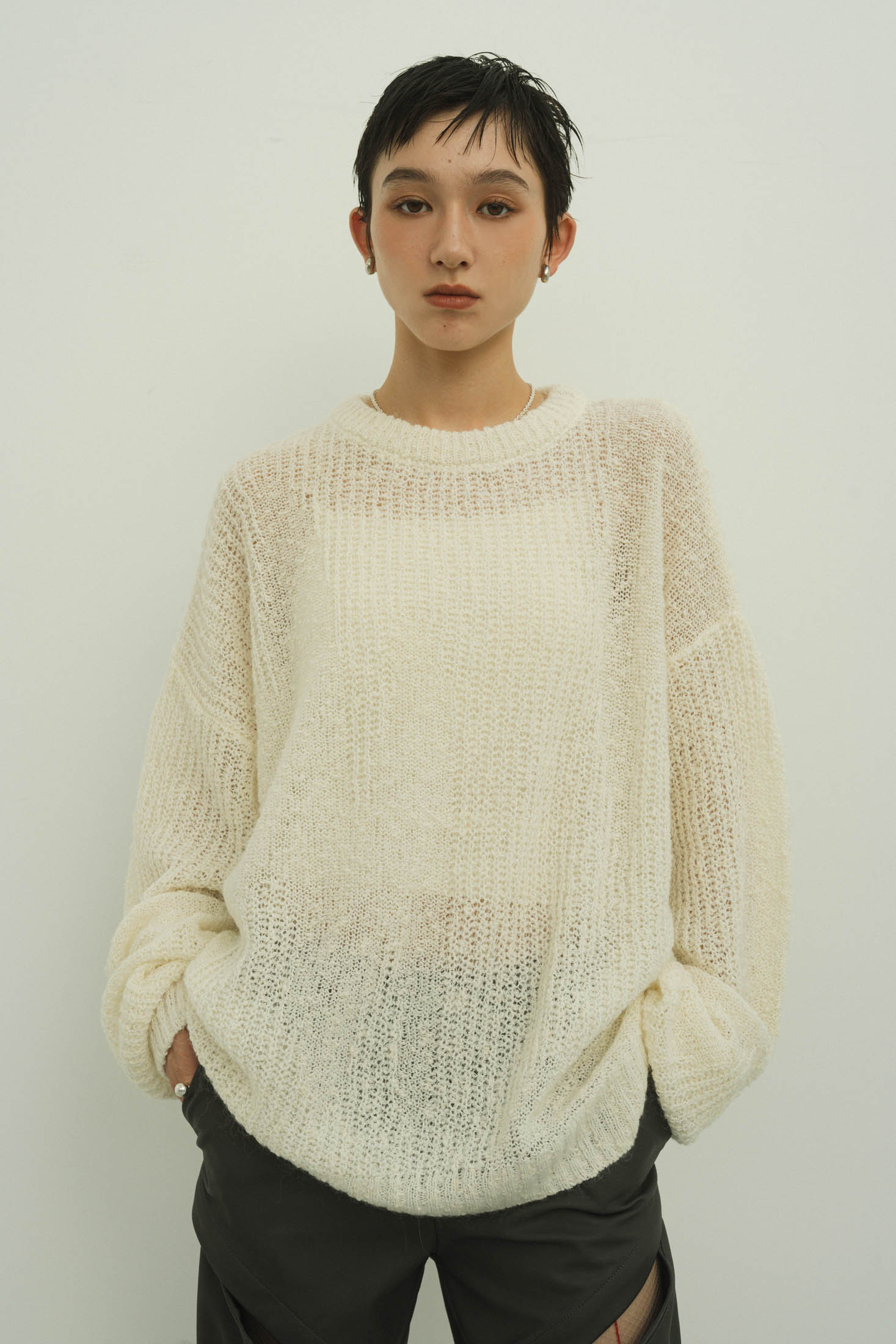 jaguard sheer knit(unisex)/white