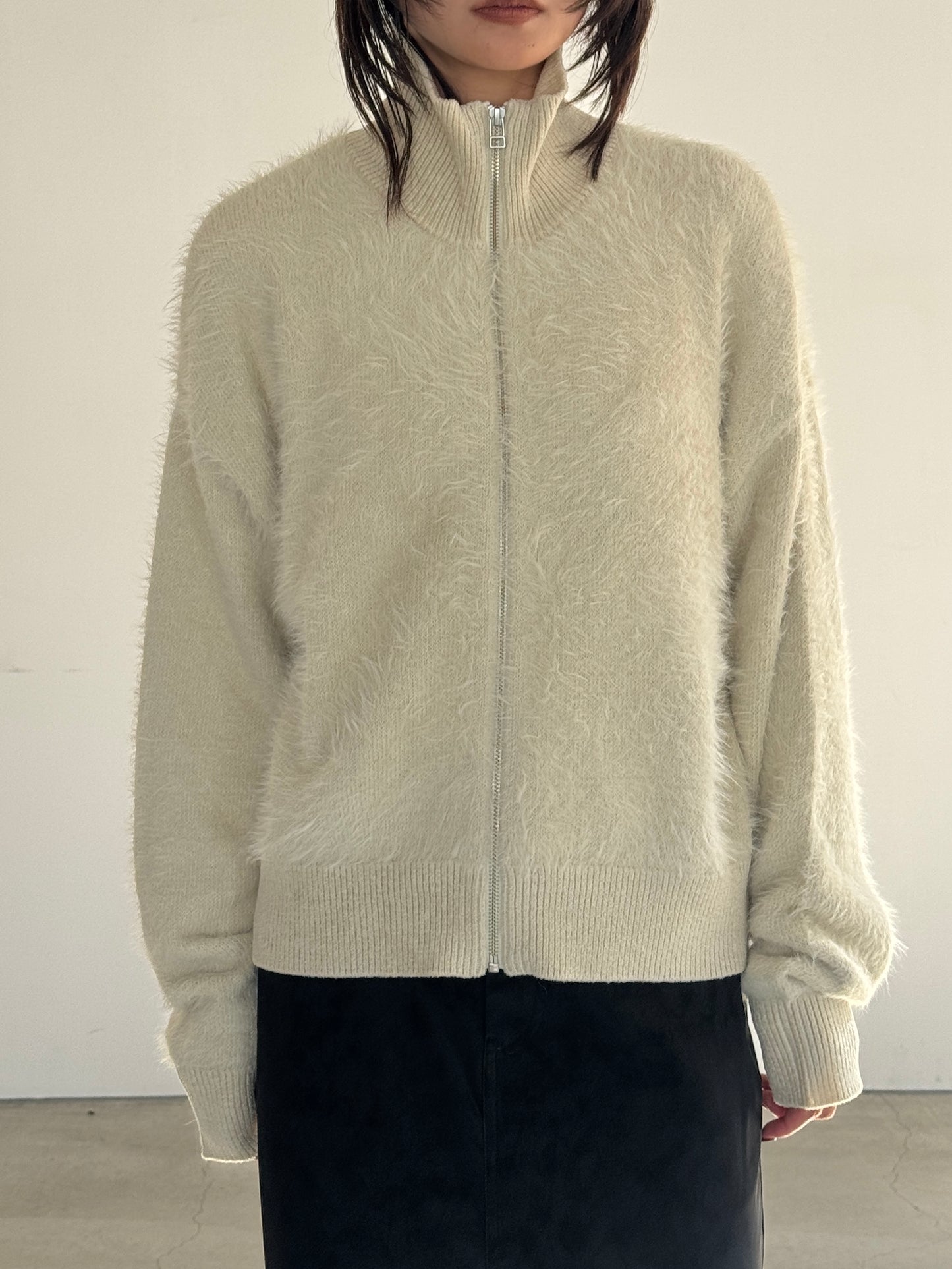 (仮商品名)シャギージップニット/ivory