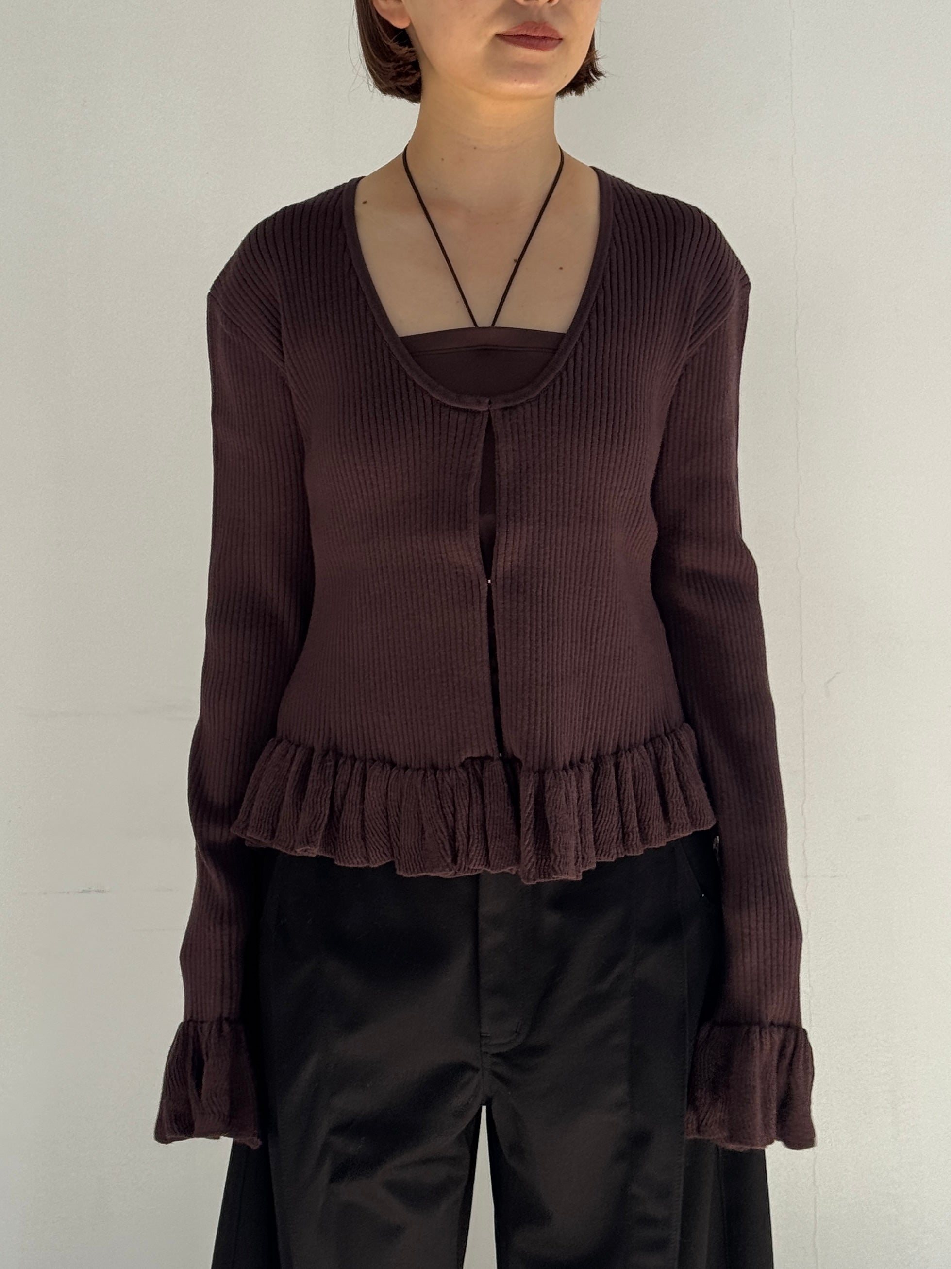 (仮商品名)フリルカーディガンニット/brown