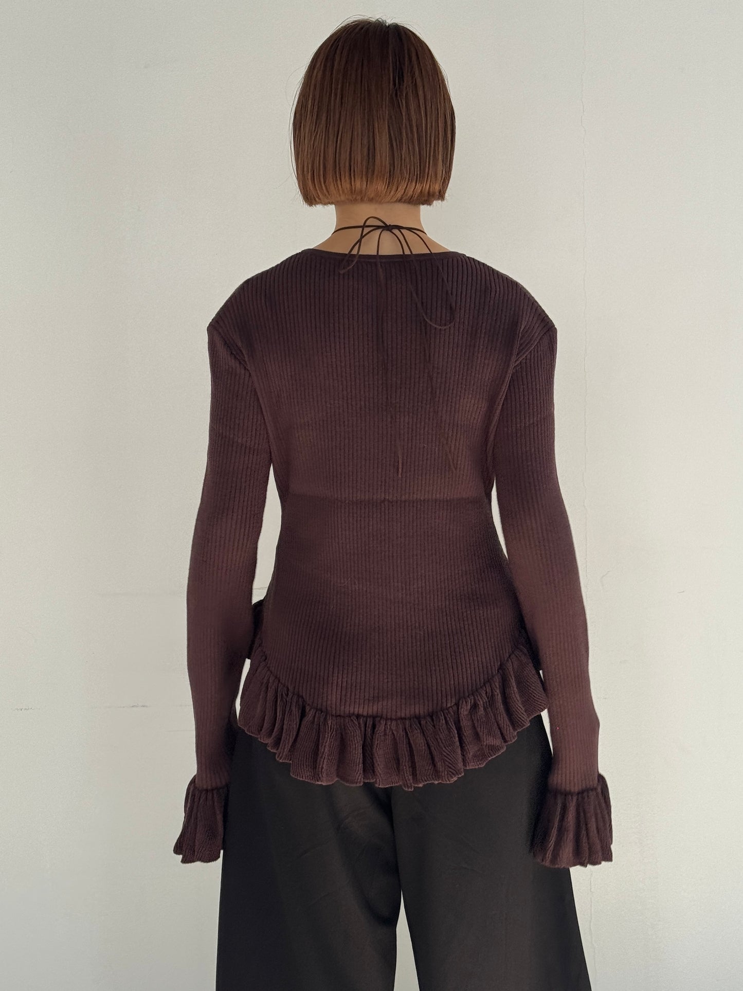(仮商品名)フリルカーディガンニット/brown