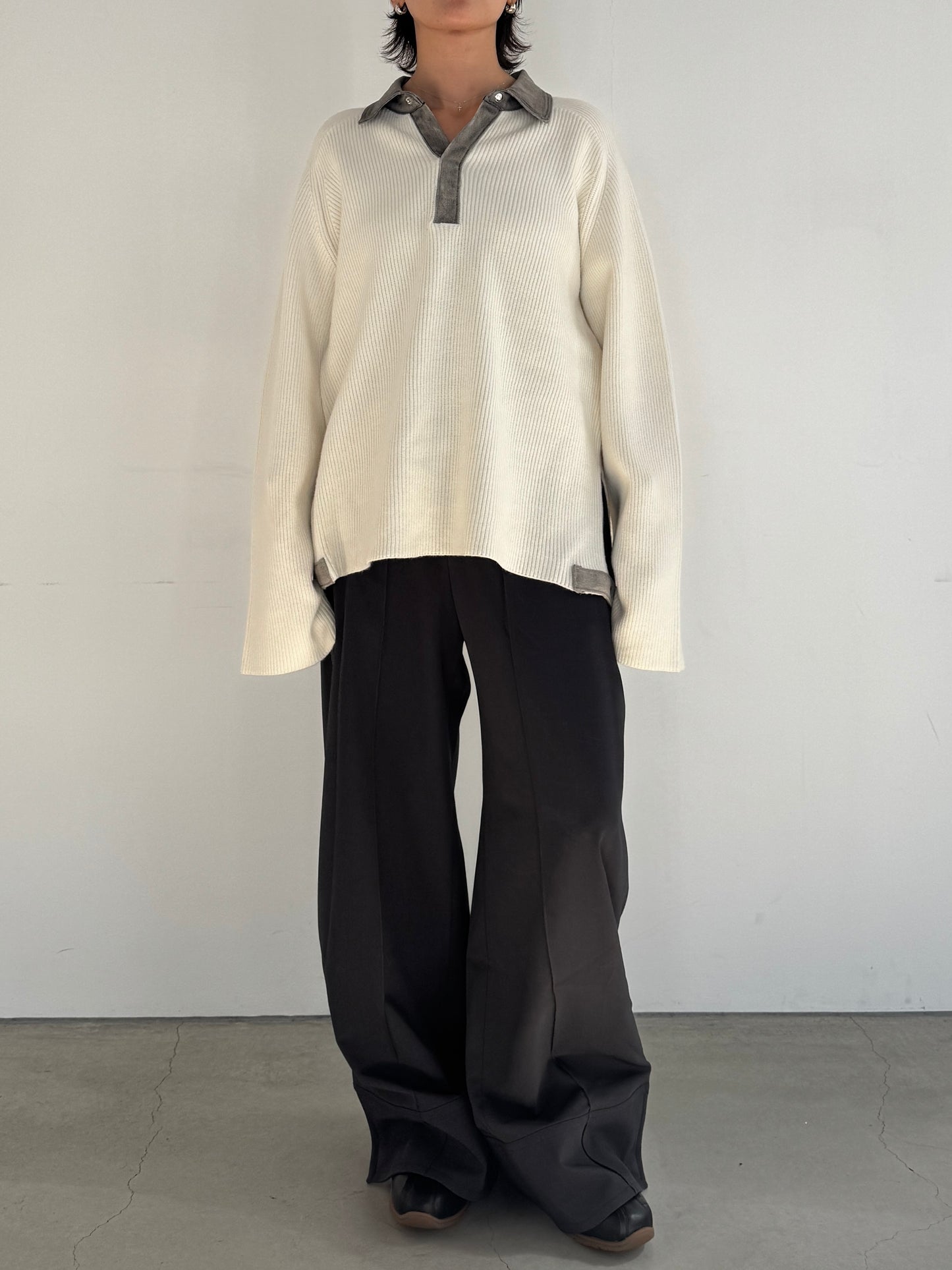 (仮商品名)デニムドッキングニット(unisex)/ivory