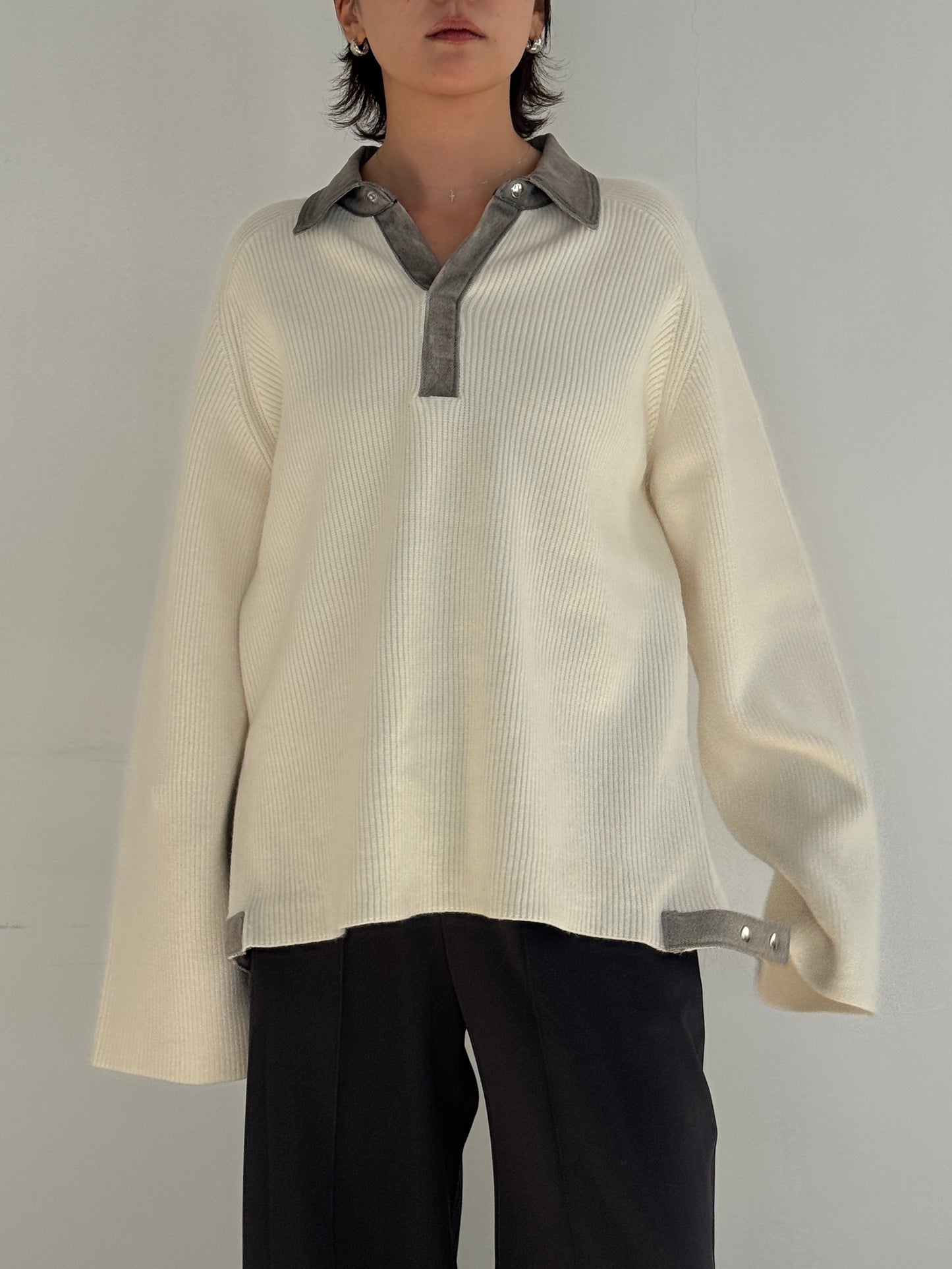 (仮商品名)デニムドッキングニット(unisex)/ivory