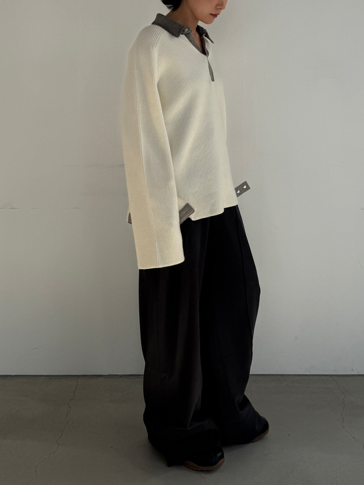 (仮商品名)デニムドッキングニット(unisex)/ivory