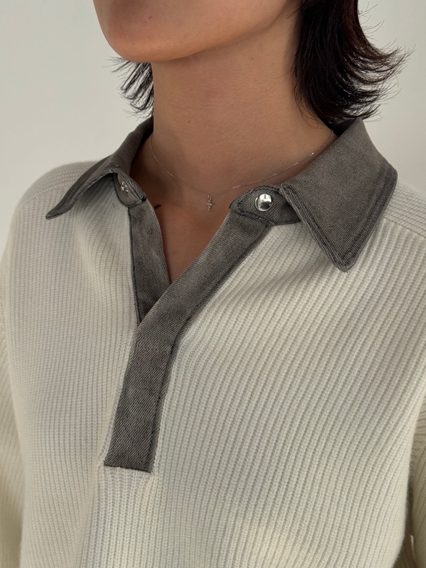(仮商品名)デニムドッキングニット(unisex)/ivory