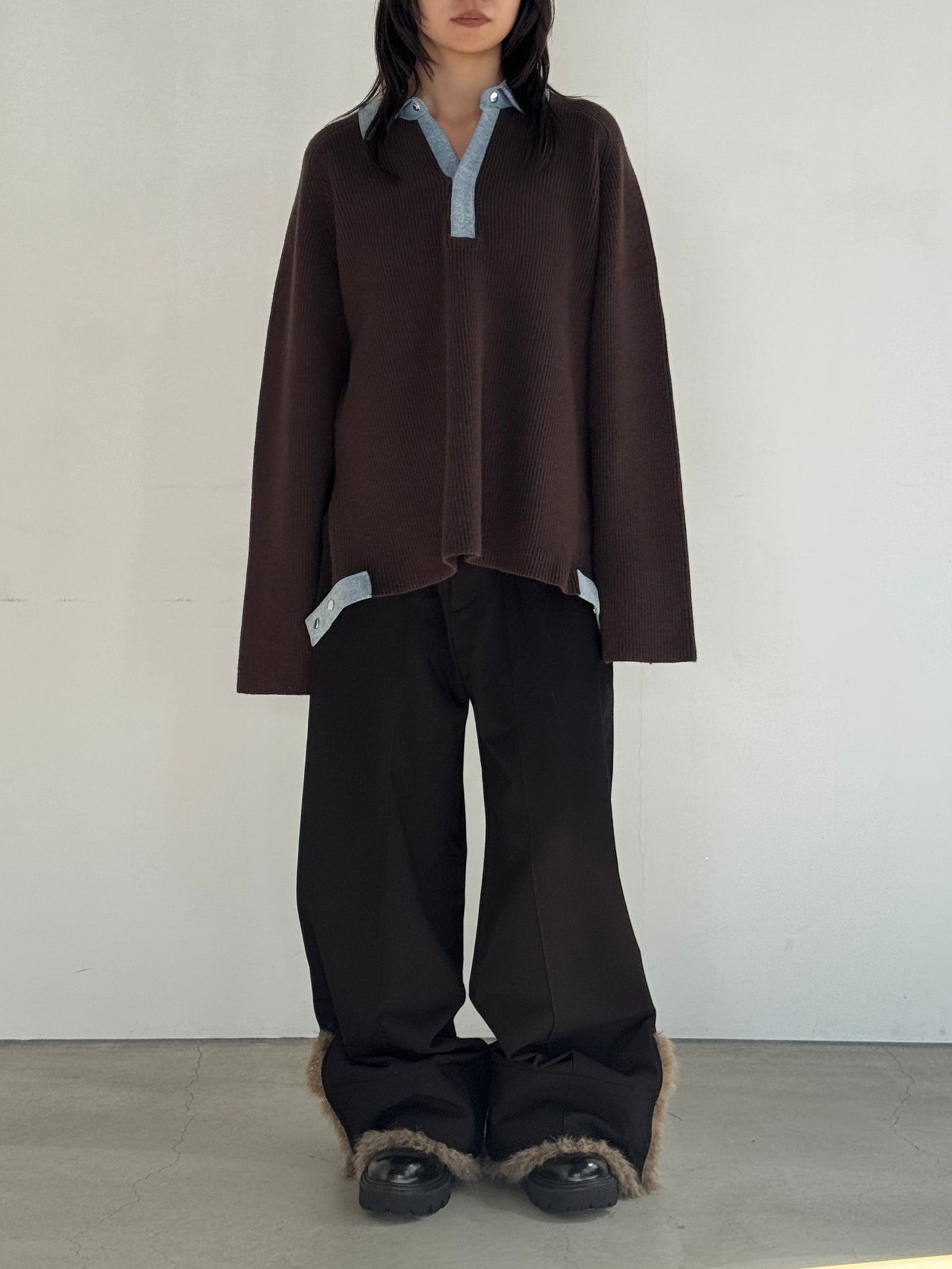 (仮商品名)デニムドッキングニット(unisex)/brown