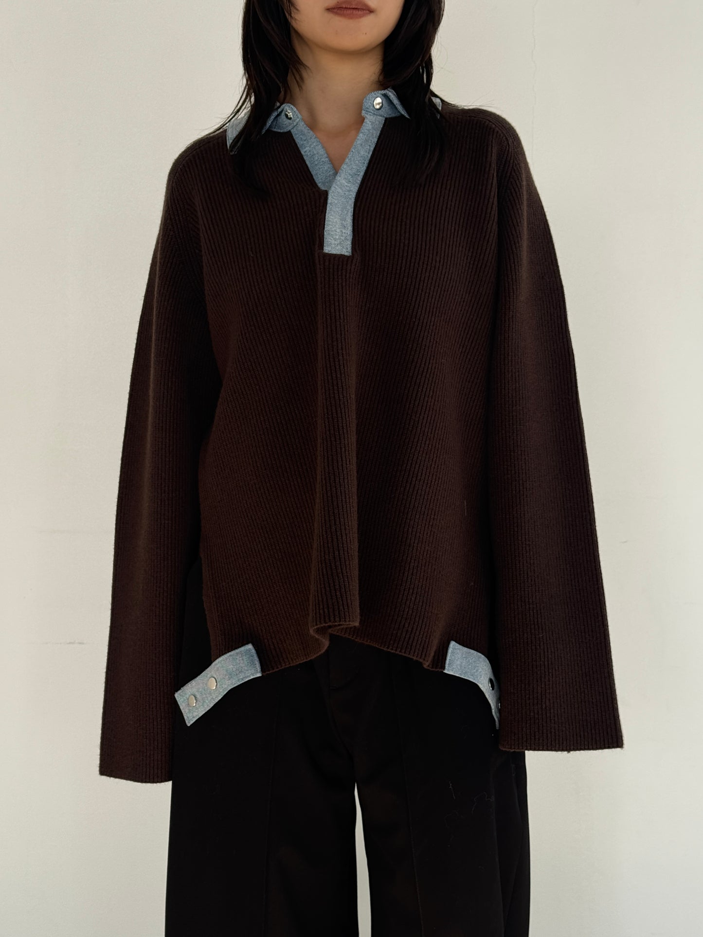 (仮商品名)デニムドッキングニット(unisex)/brown