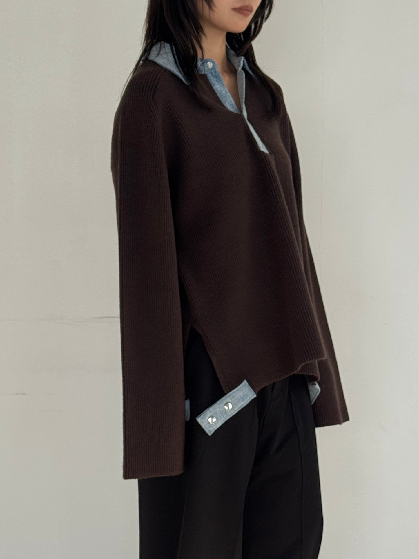 (仮商品名)デニムドッキングニット(unisex)/brown