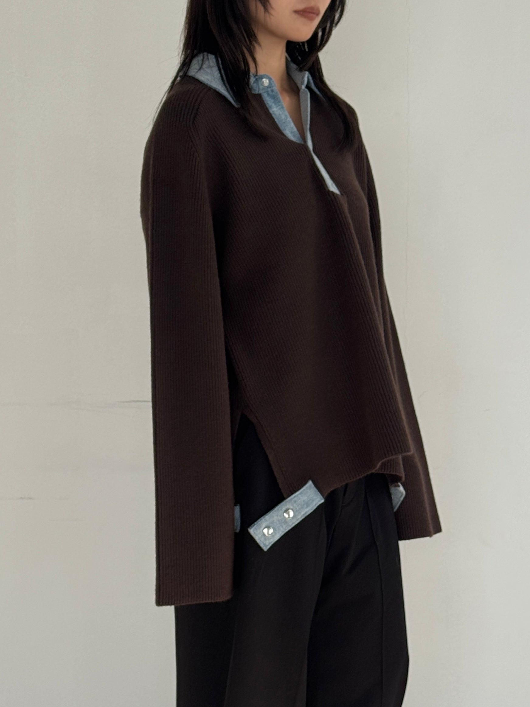 (仮商品名)デニムドッキングニット(unisex)/brown