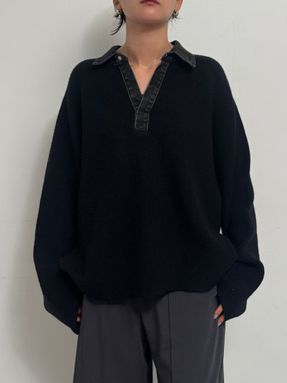 (仮商品名)デニムドッキングニット(unisex)/black