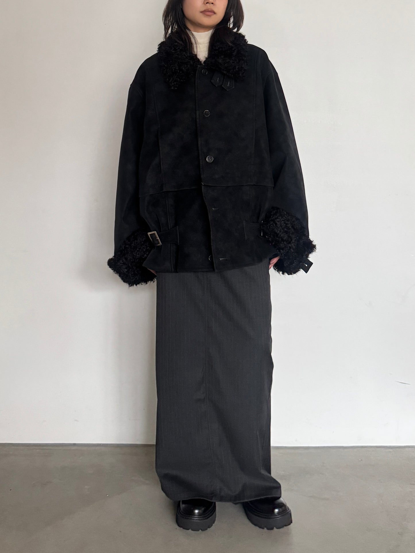 (仮商品名)2wayトレンチムートン(unisex)/black