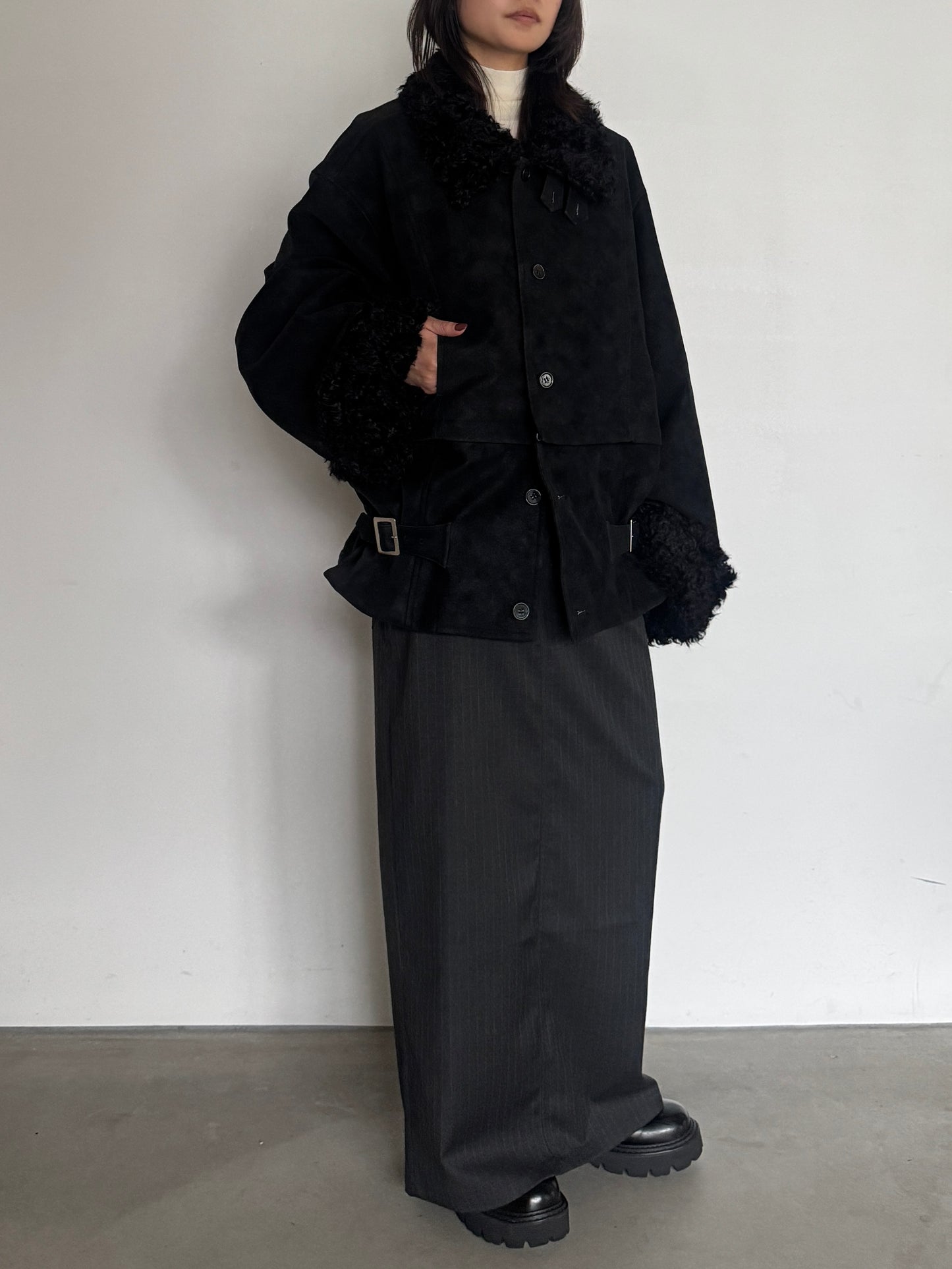 (仮商品名)2wayトレンチムートン(unisex)/black