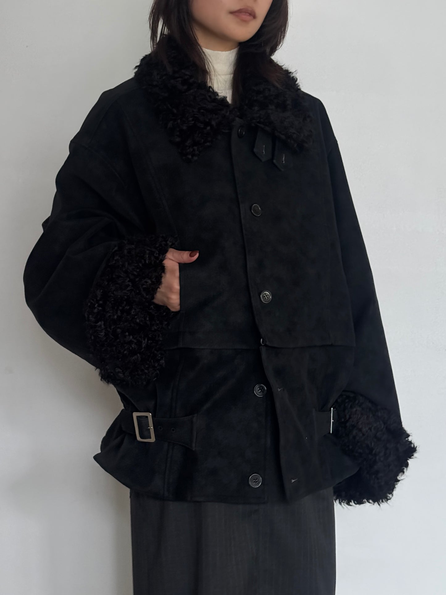 (仮商品名)2wayトレンチムートン(unisex)/black