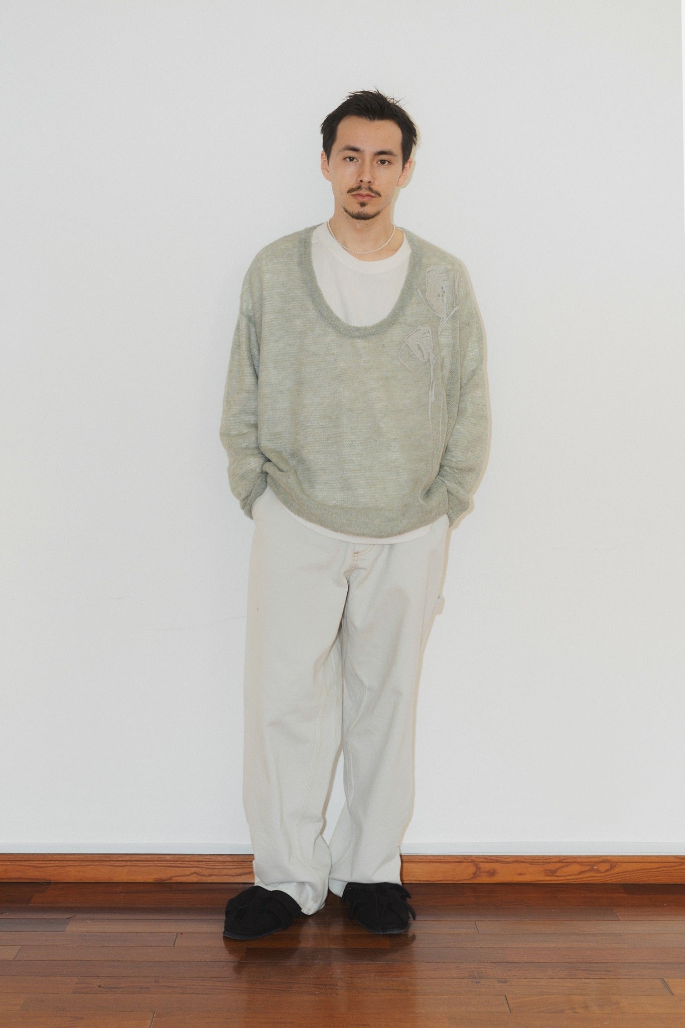 embroidery sheer Uneck pullover(unisex)/3color | KNUTH MARF