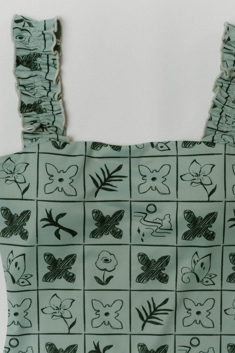 back open flower swim suit/2color