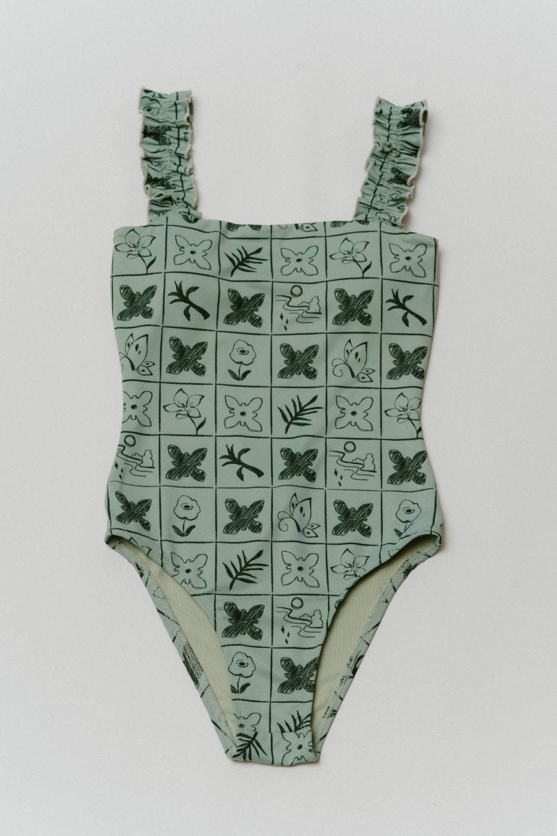 back open flower swim suit/2color