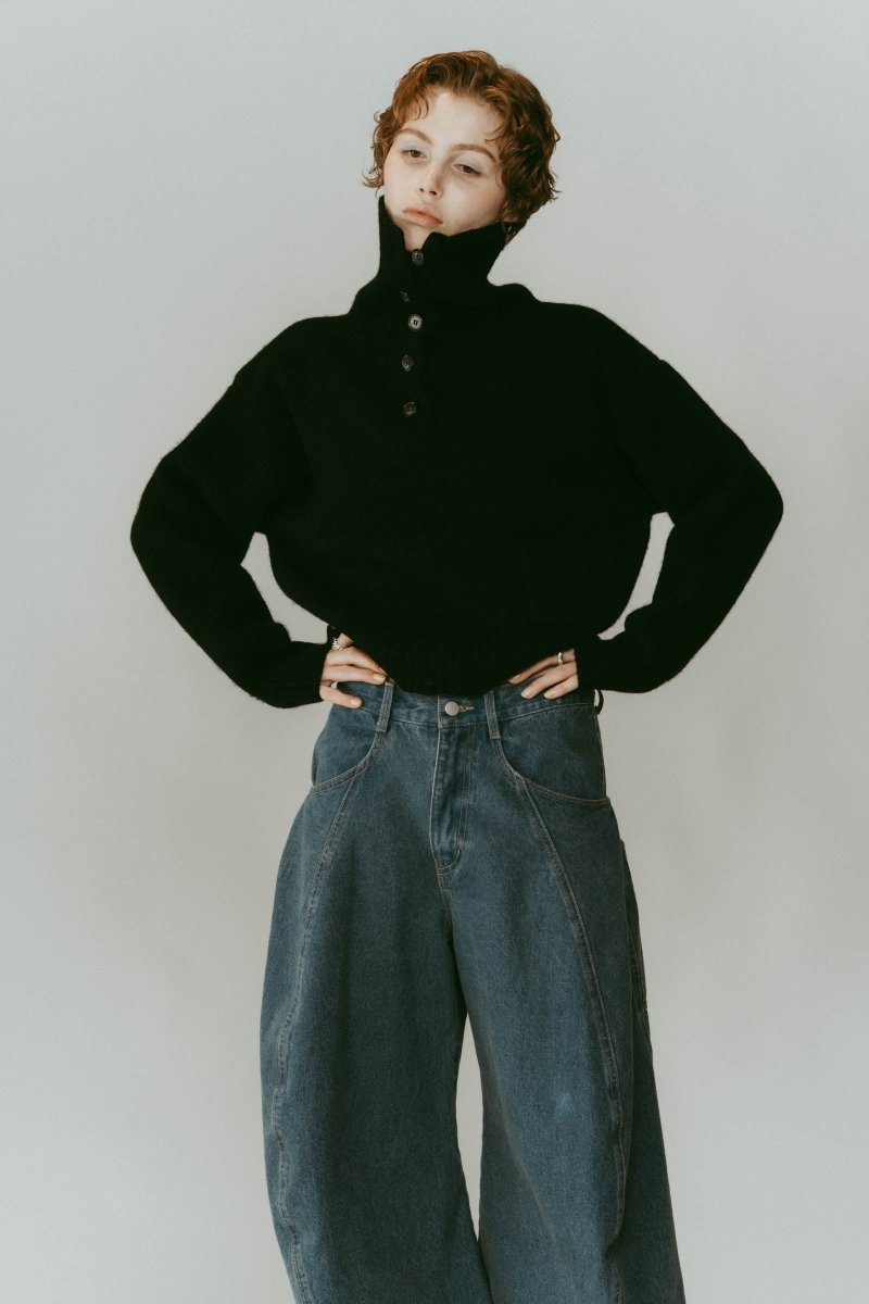 buttoned high - neck knit/black - KNUTH MARF