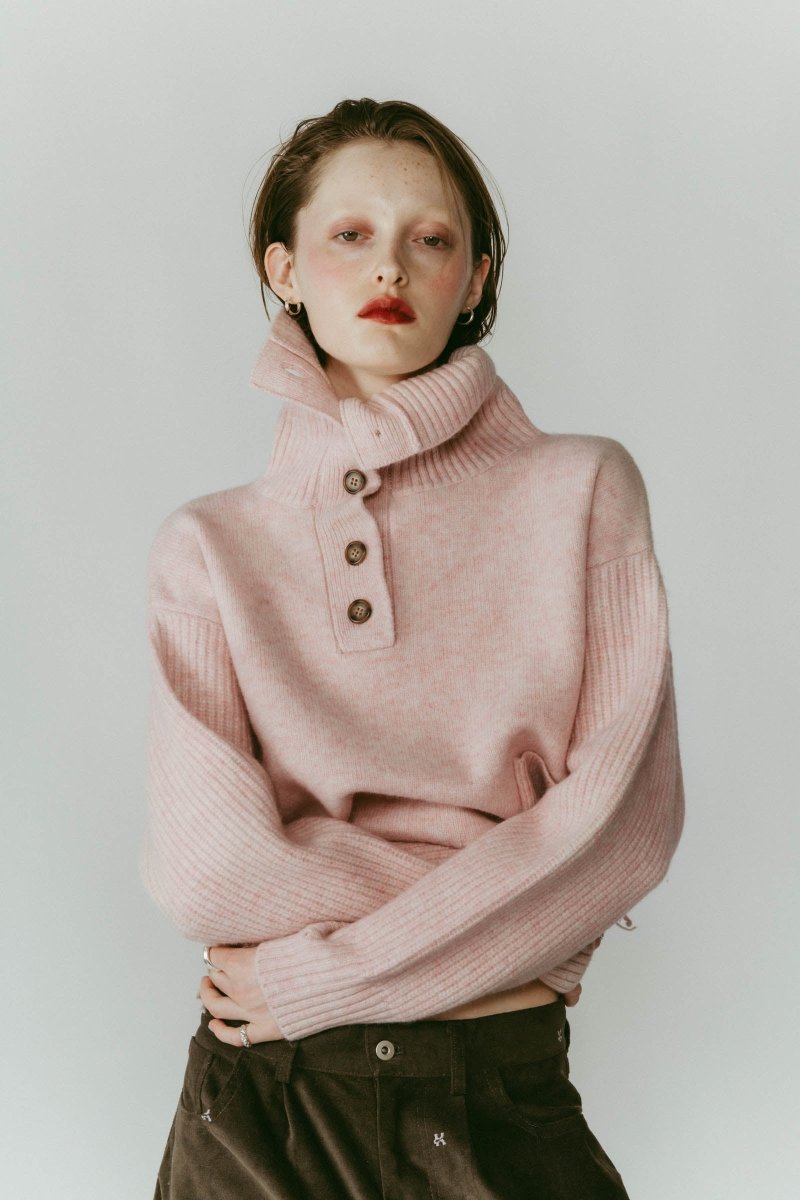 トップス knuth marf buttoned high-neck knit/pink buttoned high-neck knit/pink | KNUTH MARF