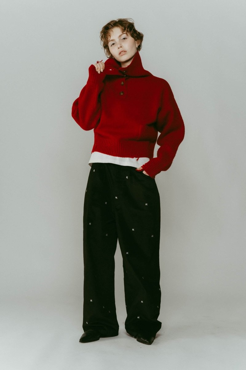 buttoned high - neck knit/red - KNUTH MARF