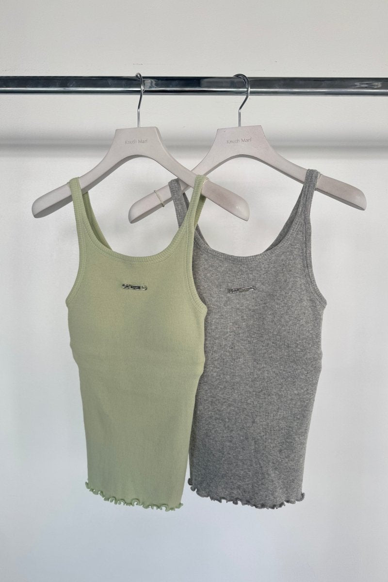 cap in rib tank top/gray,lime - KNUTH MARF